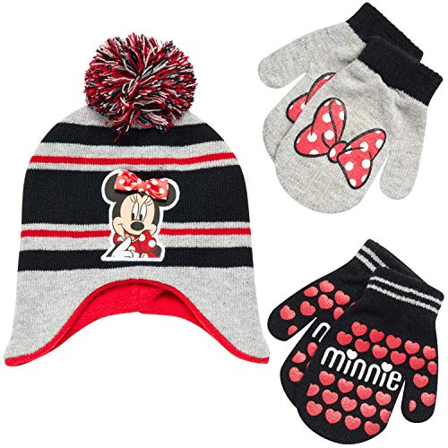 Minnie Red/Grey Stripe Mittens