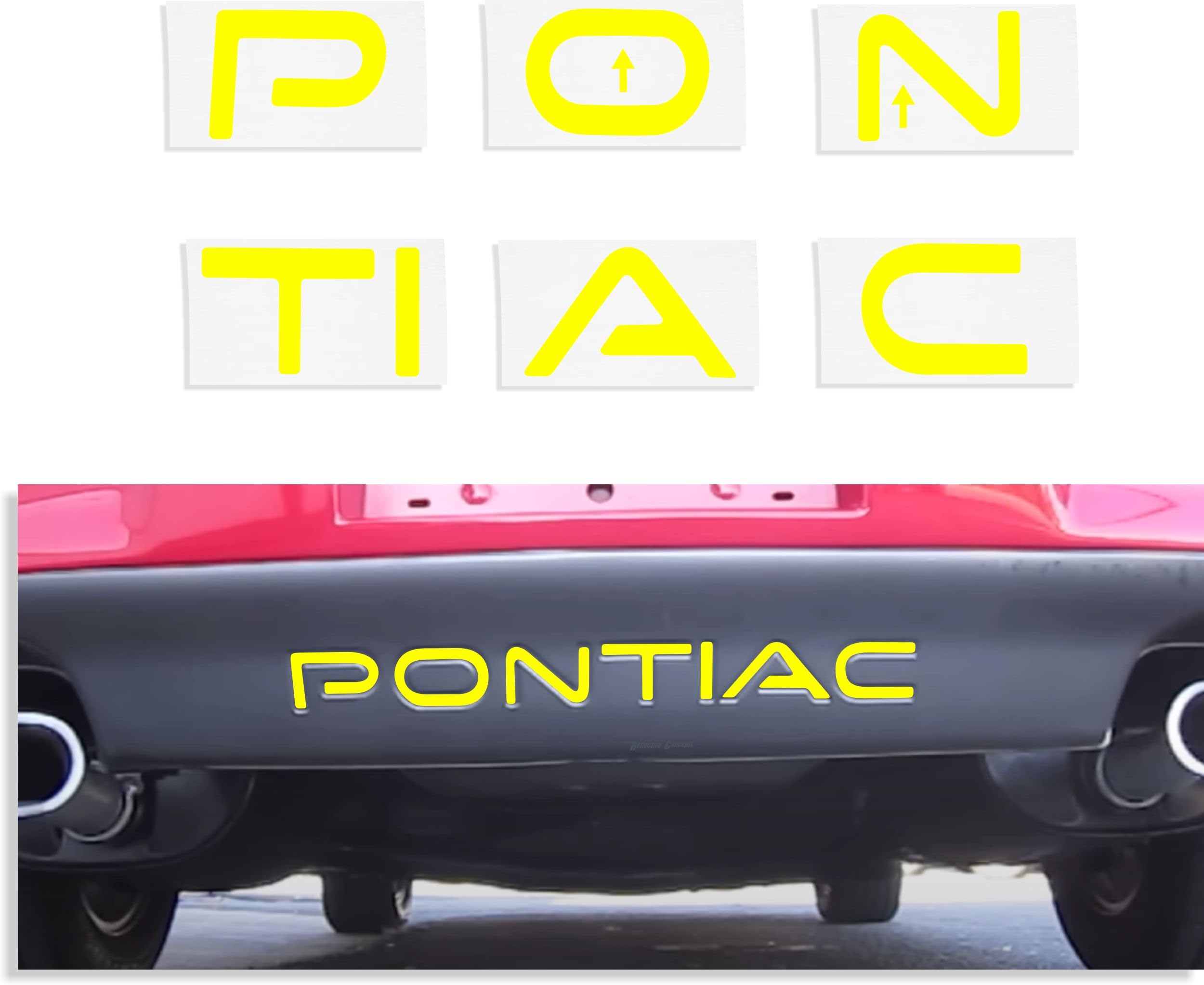 1997-2003 Pontiac Grand Prix Rear Lettering Decal Kit - Bright Yellow Bumper Inserts for Custom Car Styling & Personalization