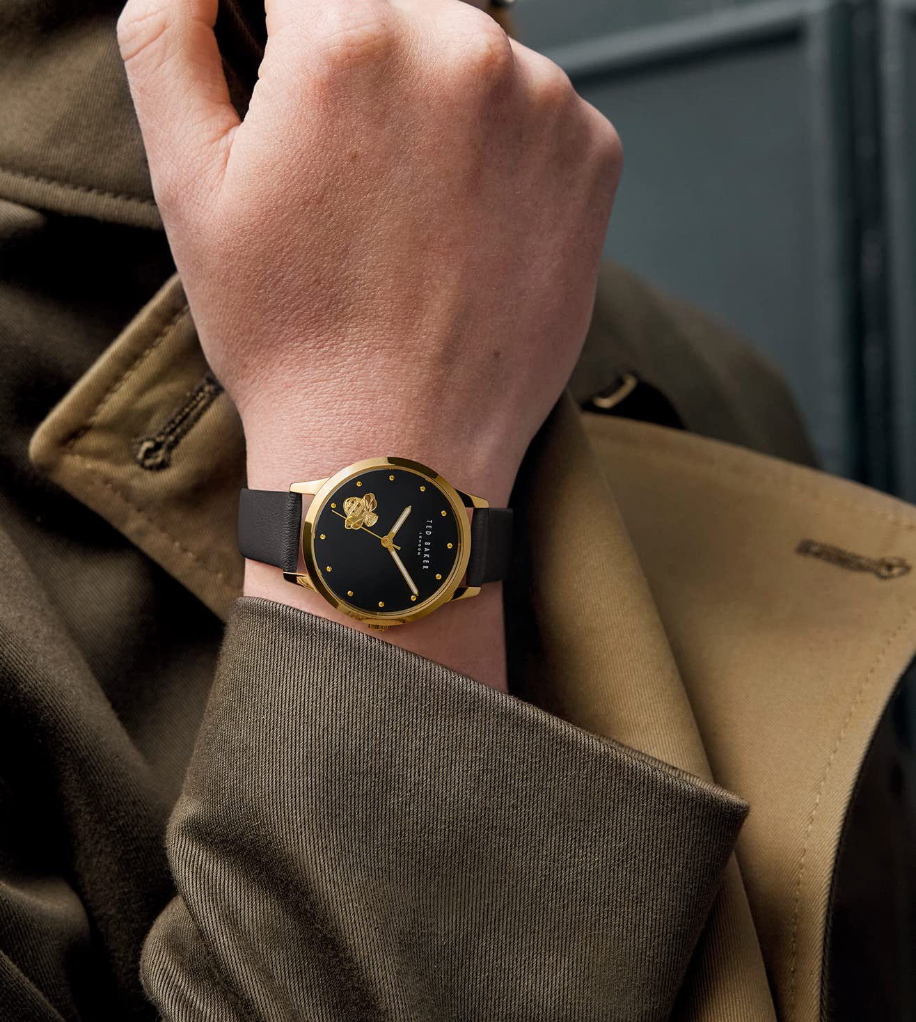 Ted Baker Fitzrovia Bumble Bee Black Leather Strap Watch for Men - BKPFZF2059I - Stylish Analog Quartz Wristwatch with Gold-Tone Case, Perfect for Business, Casual & Formal Occasions