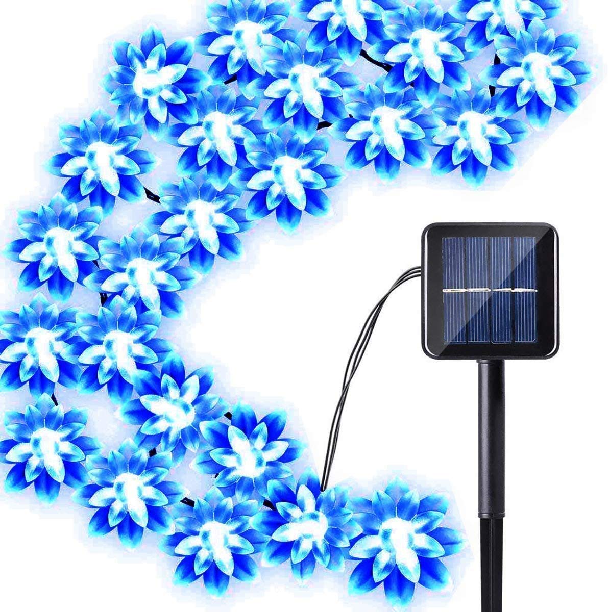 Solar Powered Outdoor String Lights - 50 LED Waterproof Lotus Flower Fairy Lights, 21ft for Garden, Patio, Wedding & Christmas Decor (Blue) | Perfect for Backyard, Party, Holiday & Home Decoration