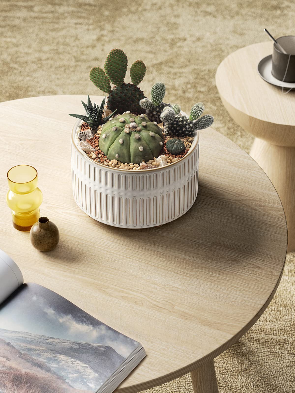 LE TAUCI 6.5+8 Inch Ceramic Succulent Plant Pots with Drainage Hole - Modern Round Decorative Flower Pots Set of 2, Reactive Glaze White - Perfect for Indoor Plants, Home Decor, Office Desk & Gift Ideas