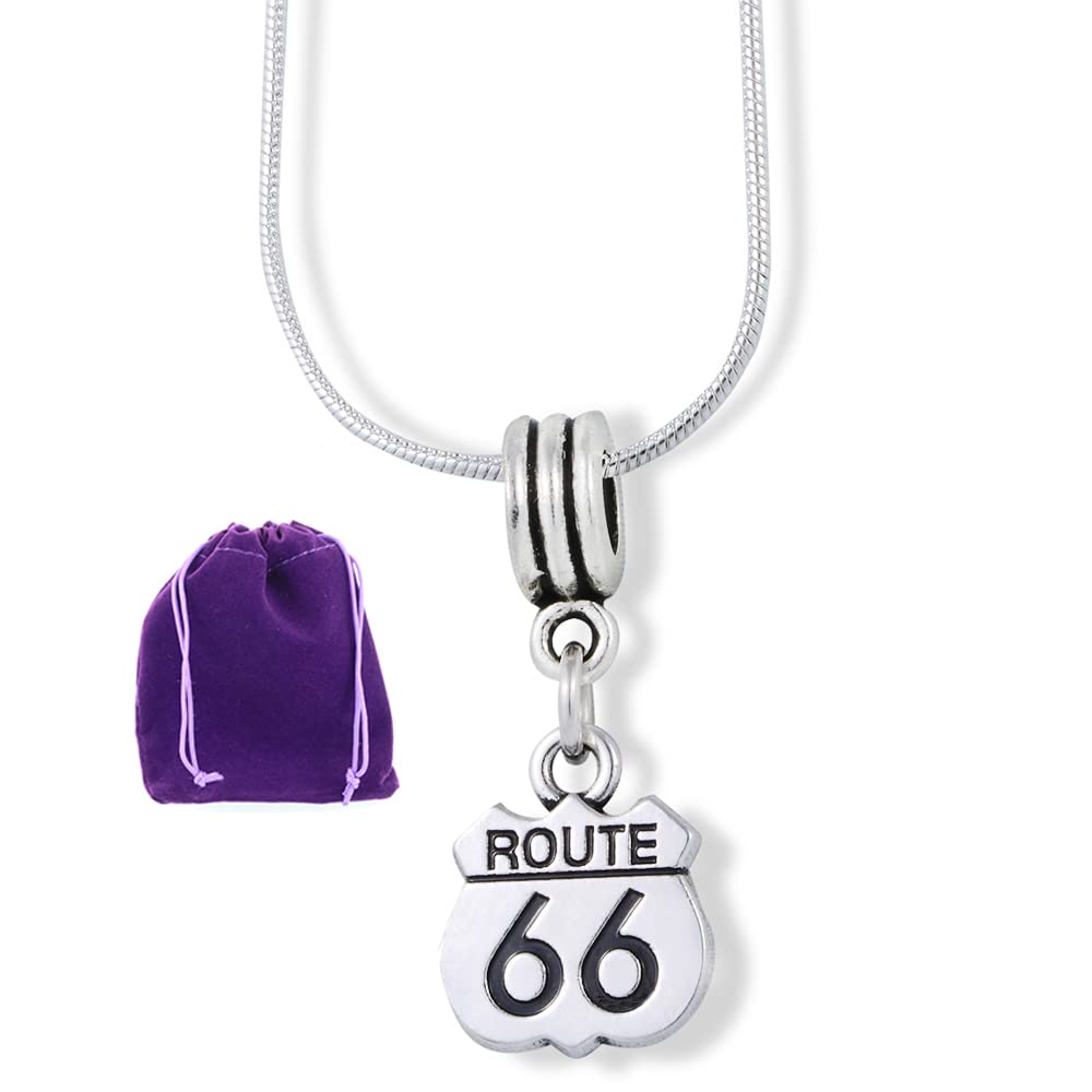 Dave The Bunny Route 66 Charm Snake Chain Necklace - Vintage Inspired Jewelry for Women | Perfect for Travel Lovers & Road Trip Gifts