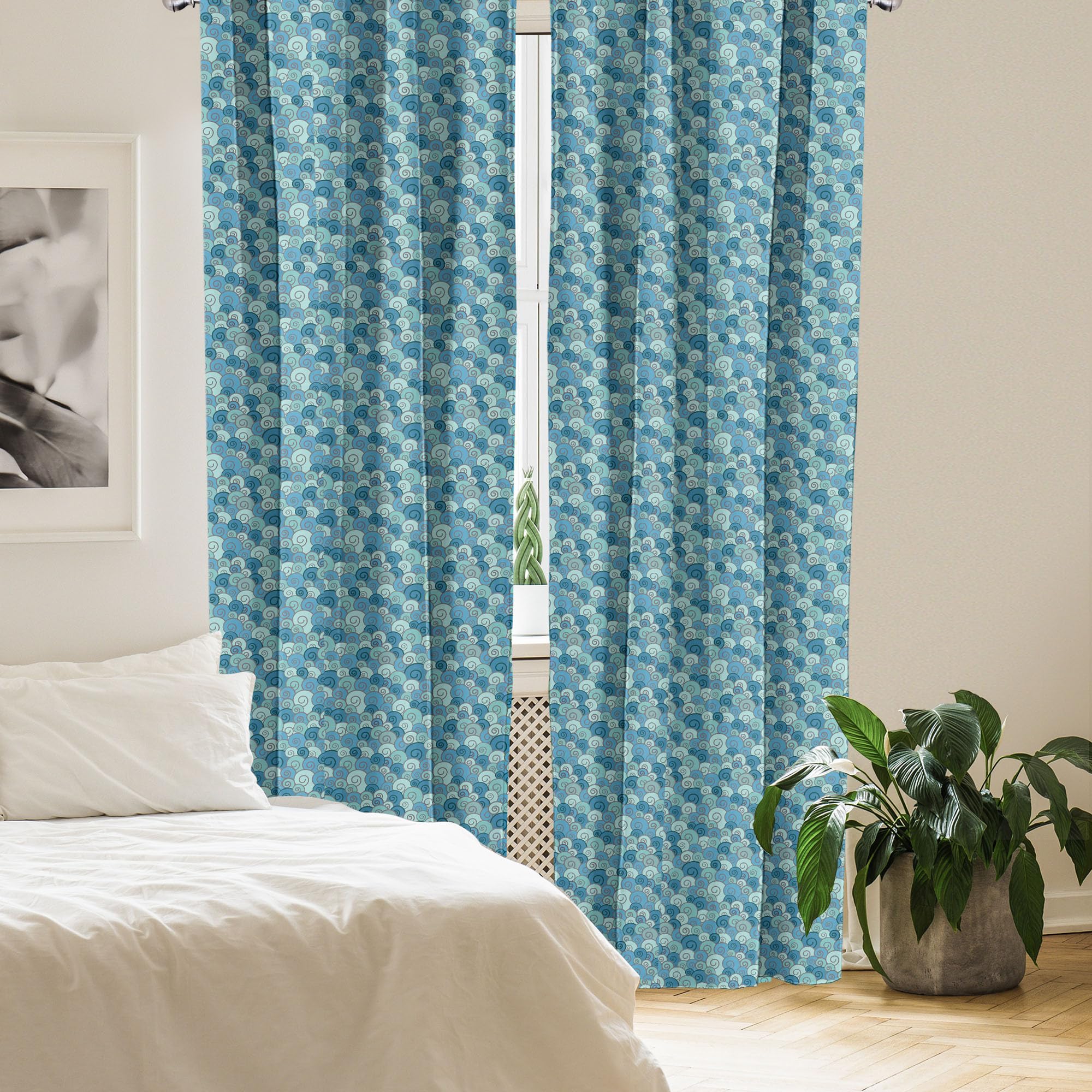 Ambesonne Nautical Curtains - Blue Ocean Wave Abstract Doodle Print, 2 Panel Set (28