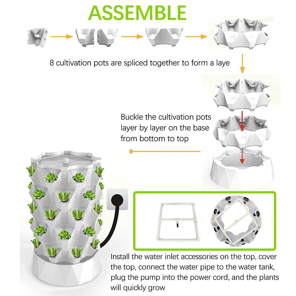 40-Pot Hydroponic Tower System - Indoor/Outdoor Aeroponics Grow Kit for Herbs, Vegetables & Fruits - Includes Pump, Adapter, Seedling Tray & Net Pots - Perfect for Home Gardening, Urban Farming & Sustainable Agriculture