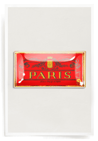 Elegant Red Parisian Decoupage Glass Tray - Handcrafted Artistic Serving Tray for Desserts, Cheese & Charcuterie | Perfect for Tea Parties, Bridal Showers & Home Decor