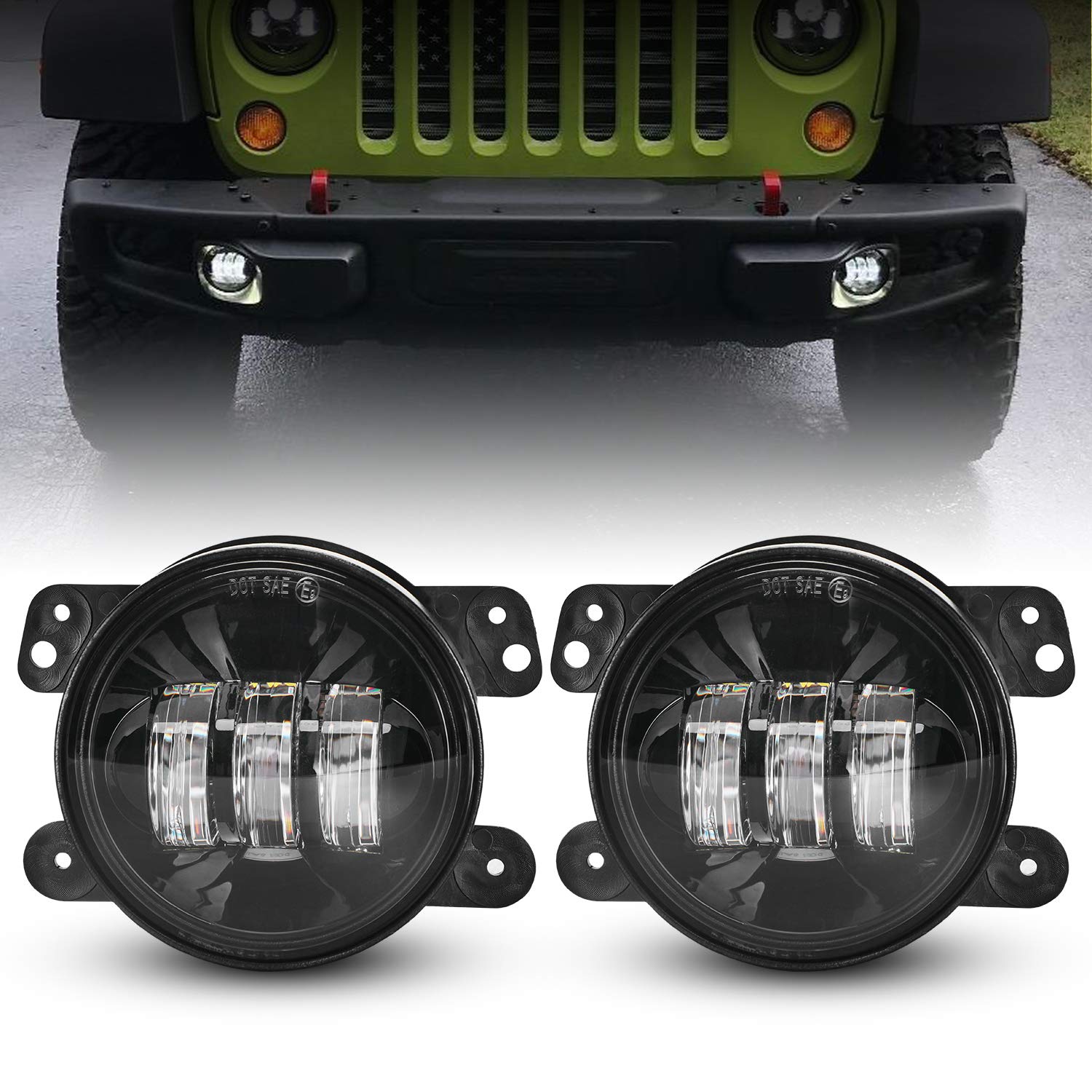 LX-LIGHT DOT Approved 7'' Black LED Headlights & 4'' LED Fog Lights Kit for Jeep Wrangler JK TJ LJ (1997-2017) - Off-Road Adventure & Night Driving Upgrade