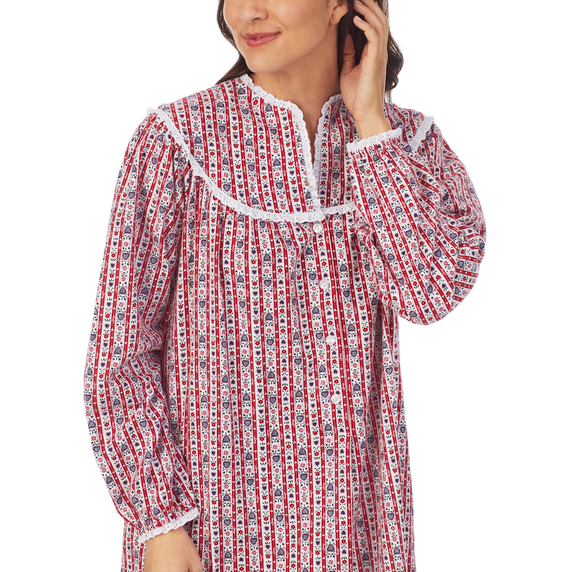 Women's Classic Long Sleeve Open Neck Flannel Pajama Nightgown - Soft & Comfortable Sleepwear for Winter Nights, Loungewear, and Relaxing at Home