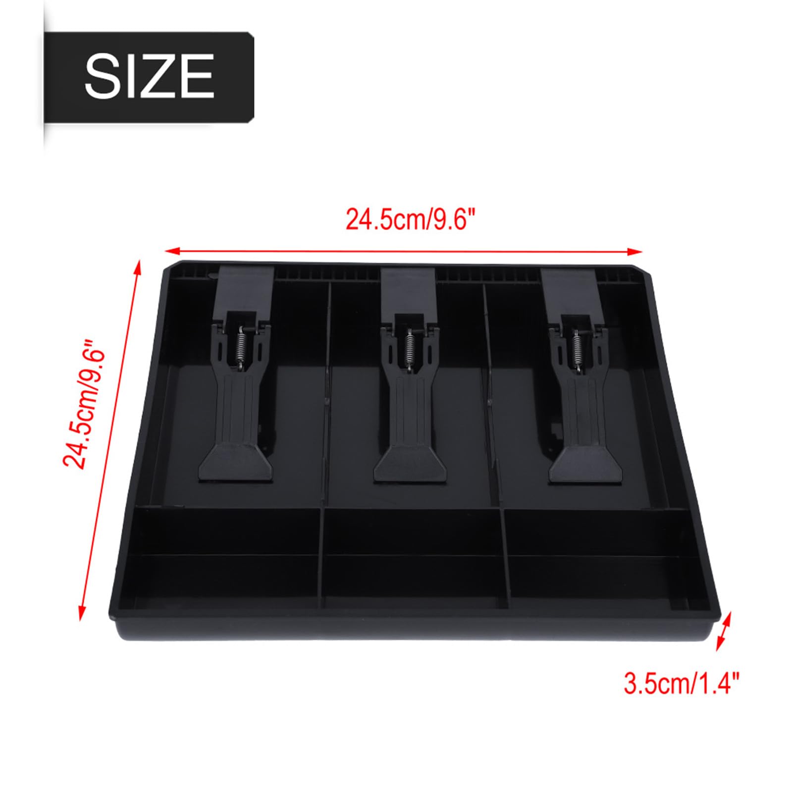 Plastic Cash Drawer Tray with 3 Bill Compartments - Money Storage Box for Cash Register (9.6 x 9.6 x 1.4 Inch, Black) | Perfect for Retail Stores, Restaurants & Small Business Cash Management