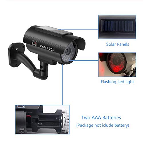 4 Pack BW Fake Security Camera with Solar Power, Waterproof, Flashing LED Light - Indoor/Outdoor Dummy CCTV Surveillance for Home & Business Protection | Deter Burglars & Enhance Safety