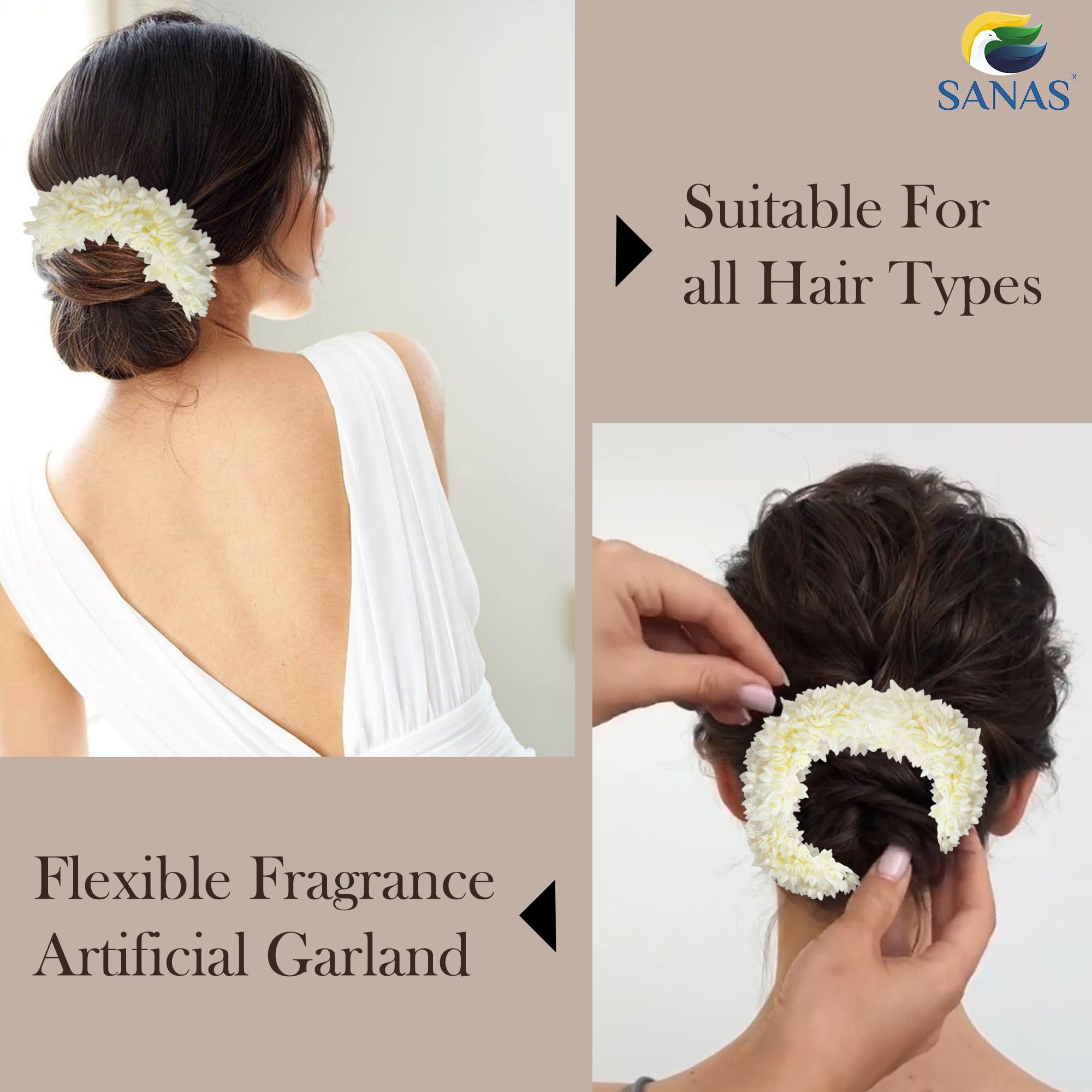 6pcs Stylish Scented Mogra Gajra Hair Accessories Set for Women - Wedding Hair Bun Flowers, Scrunchies & Artificial Hair Decor (White) | Perfect for Bridal, Party & Traditional Occasions