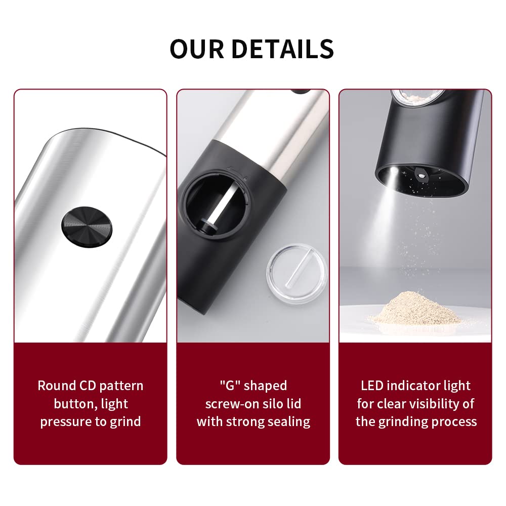 Premium Electric Salt and Pepper Grinder Set - Rechargeable Stainless Steel Spice Mill with Ceramic Blades, Adjustable Coarseness & LED Light - Perfect for BBQ, Cooking, Dining Table & Kitchen Use
