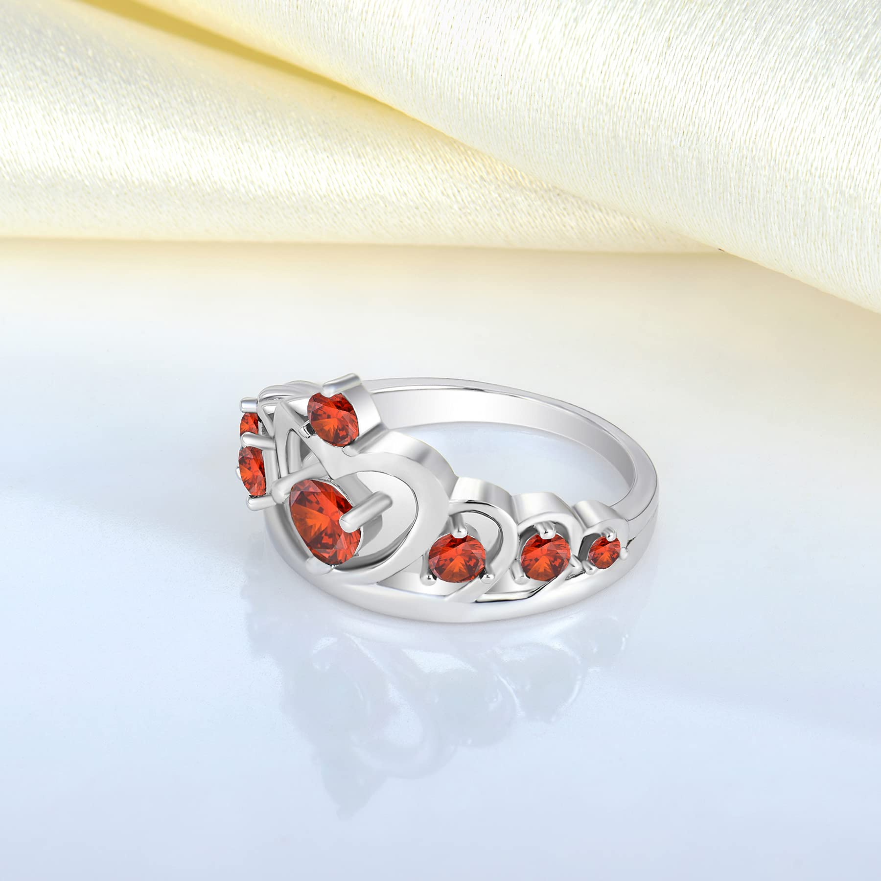 YL 925 Sterling Silver Heart Crown Engagement Rings for Women - Queen Birthstone Jewelry for Anniversary, Wedding & Proposal Gifts