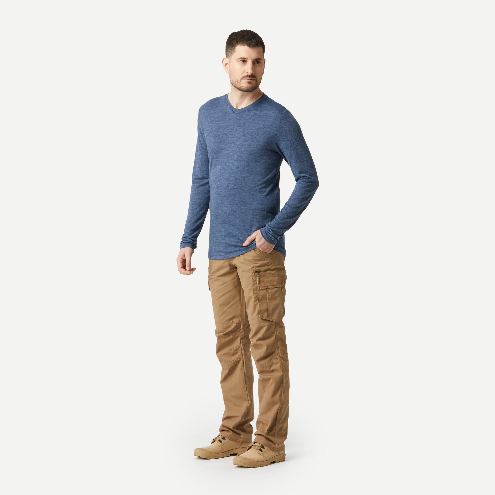 Simond Men's Travel 500 Merino Wool Long Sleeve Shirt - Breathable & Odor-Resistant Base Layer for Hiking, Camping & Outdoor Adventures