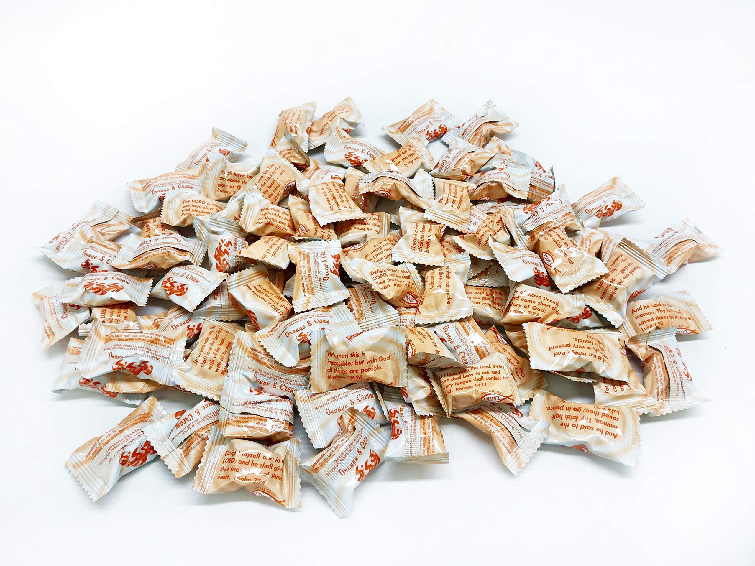 Scripture Candy - Orange & Cream Hard Candy 1 Pound Bag (75 Pieces) - Christian Gift, Bible Study Snack, Church Events & Family Gatherings