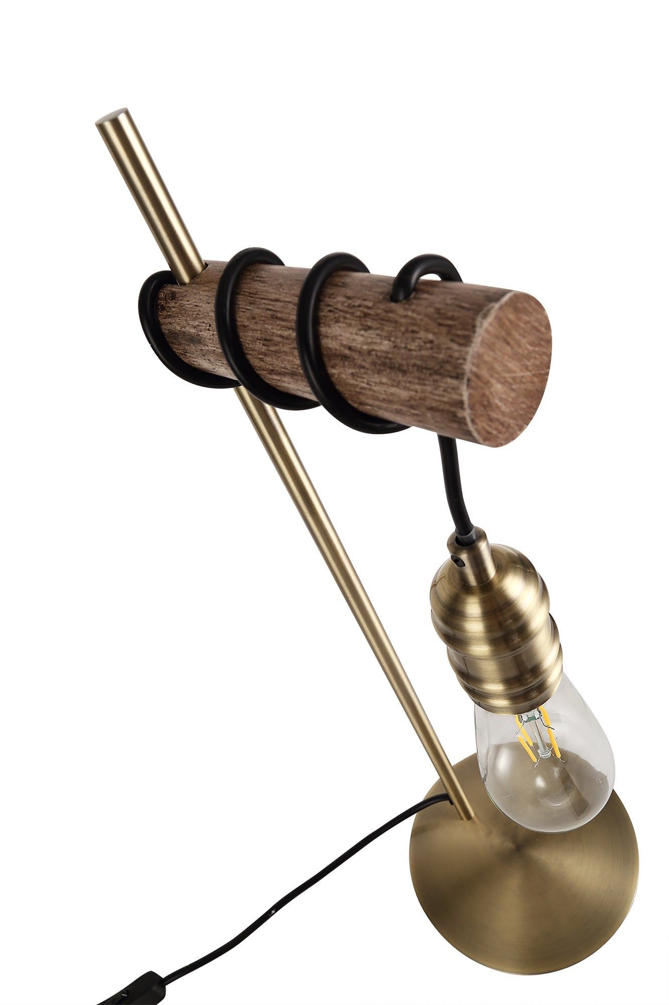 Ambover Table Lamp with E27 Socket - Medium Oak & Antique Brass Finish, IP20 Rated - Perfect for Bedroom Nightstand, Living Room Side Table or Office Desk Lighting