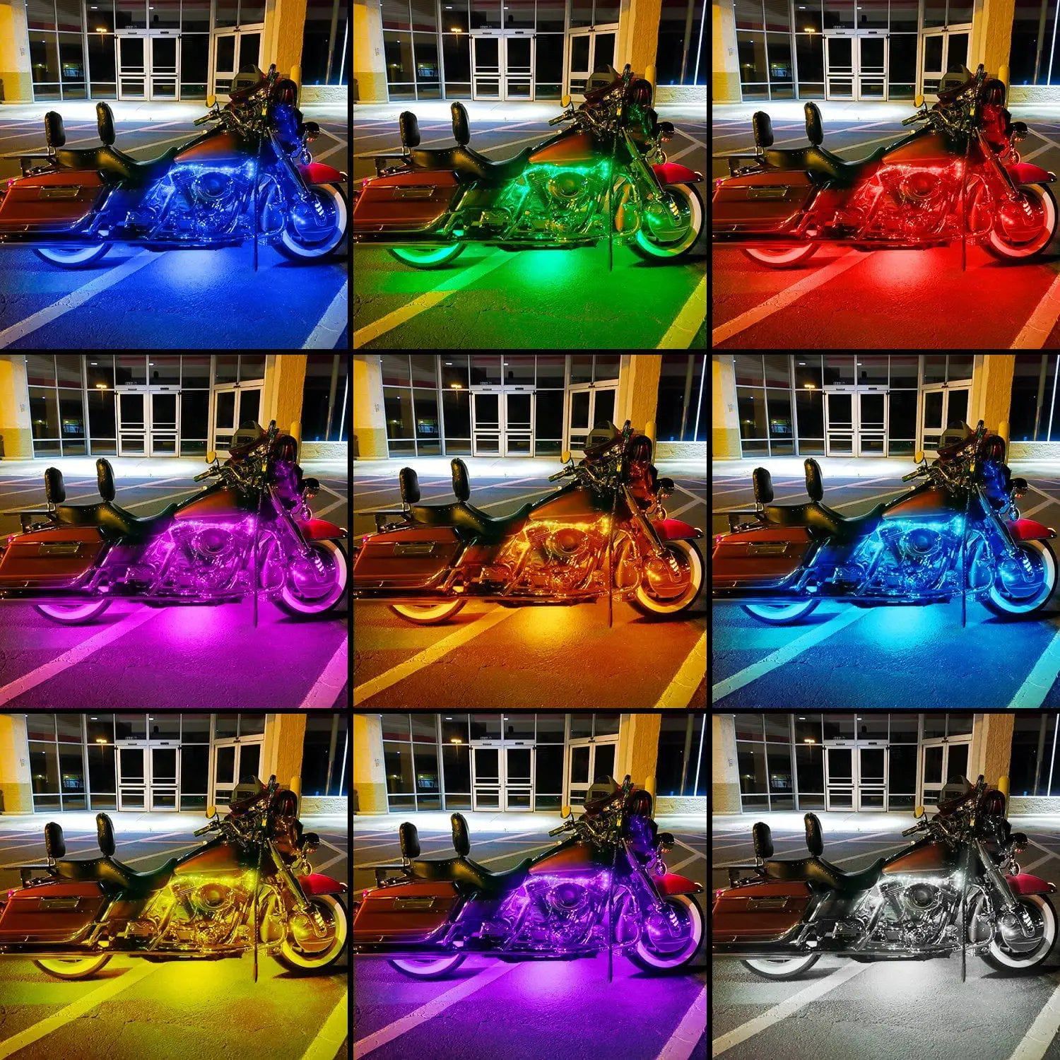 12PCS Motorcycle RGB LED Strip Lights with Dual RF Remote Control - Customizable Accent Lighting for Bike Night Rides & Car Shows