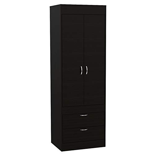 TUHOME Lisboa 2-Drawer 2-Door Armoire Cabinet in Espresso Finish - Perfect for Bedroom, Living Room, or Office Storage Organization