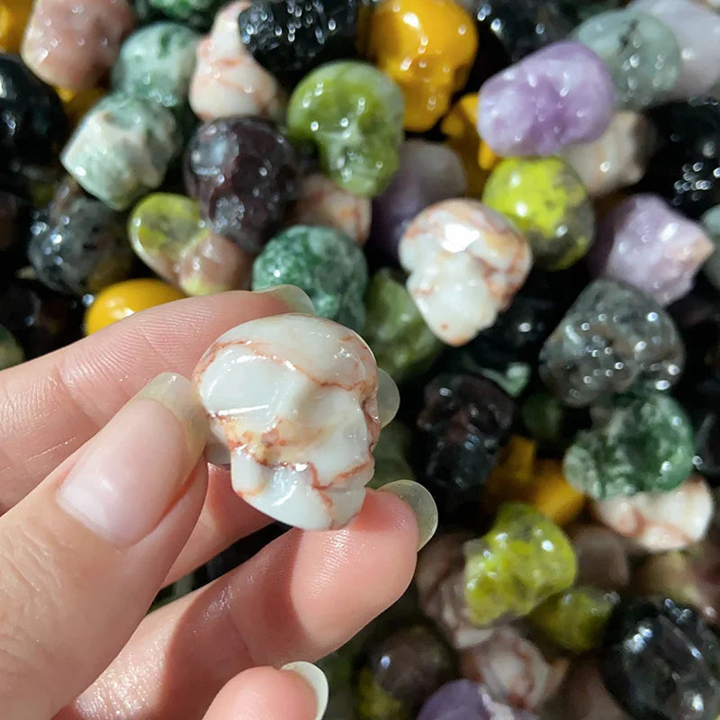 Mini Crystal Skulls Statue - Natural Lepidorite Tree Agate Healing Stone, Hand Carved Energy Mineral Figurine for Home Decor & Meditation - Perfect for Spiritual Healing, Yoga Spaces & Gift Giving