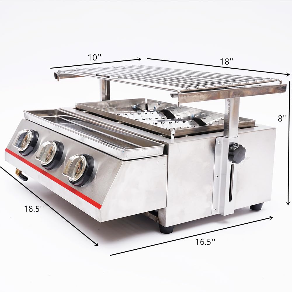 3-Burner Portable Tabletop Propane Gas Grill - 18