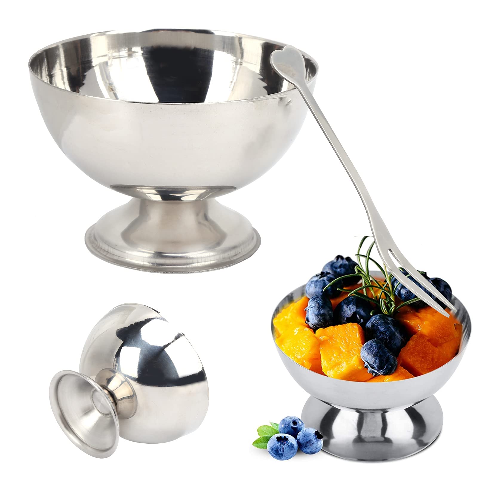 TOPCIN Stainless Steel Bowls Set - Small, Medium & Large Metal Mixing Bowls with Short Feet for Serving Ice Cream, Desserts, Snacks | Durable Kitchenware for Baking, Food Prep & Party Serving