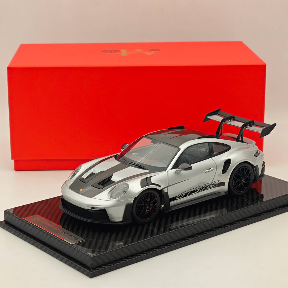 1/18 Scale Porsche 992 GT3 RS Silver Resin Die-Cast Model Car - High Quality Collectible Sports Car for Display, Gifts & Racing Enthusiasts
