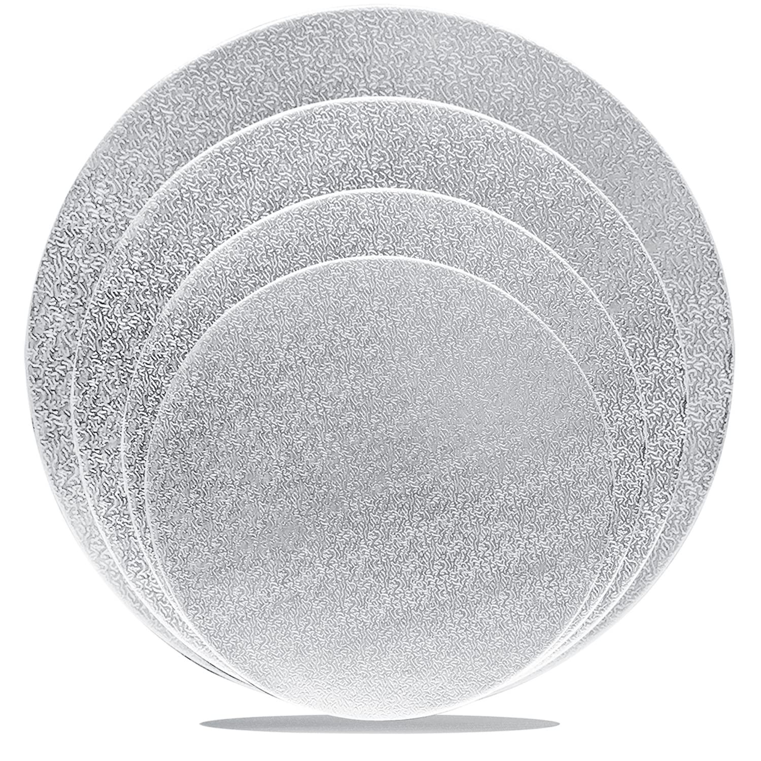Premium 8-Pack Silver Cake Boards - 6, 8, 10, 12 Inch Round Cake Circles (2 Each Size) for Baking, Wedding & Birthday Cakes, Desserts, Pizza Decorating - Sturdy Cardboard Cake Base for Professional Baking, Party Display & Food Exhibition