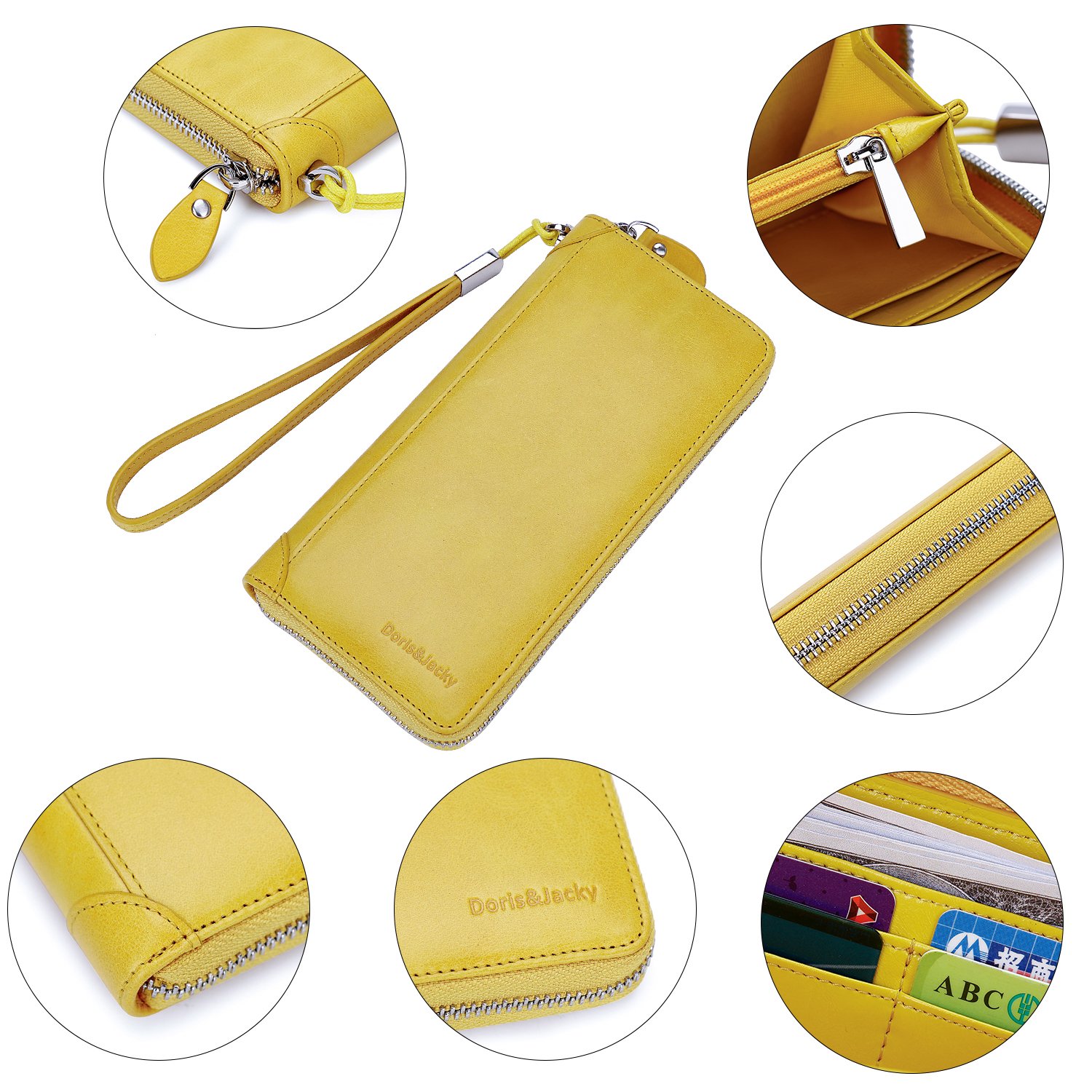 DORIS&JACKY RFID Leather Wallet for Women - Large Capacity Travel Wristlet Bag for Daily Use & Shopping