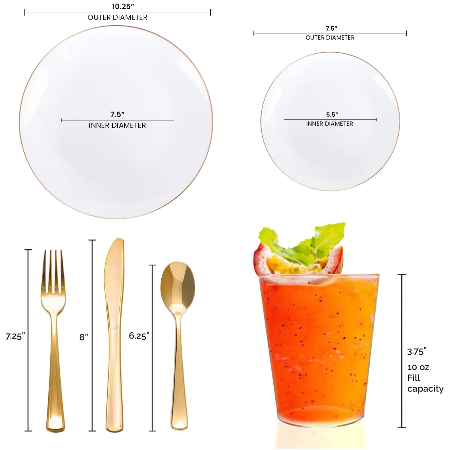 Eco-Friendly Disposable Plastic Plates with Elegant Gold Rim - Bulk Round Dinnerware for Wedding, Birthday Party, Picnic & Special Events (White & Gold, 60-Piece Wedding Set) - Perfect for Outdoor Gatherings, Catering & Home Entertaining