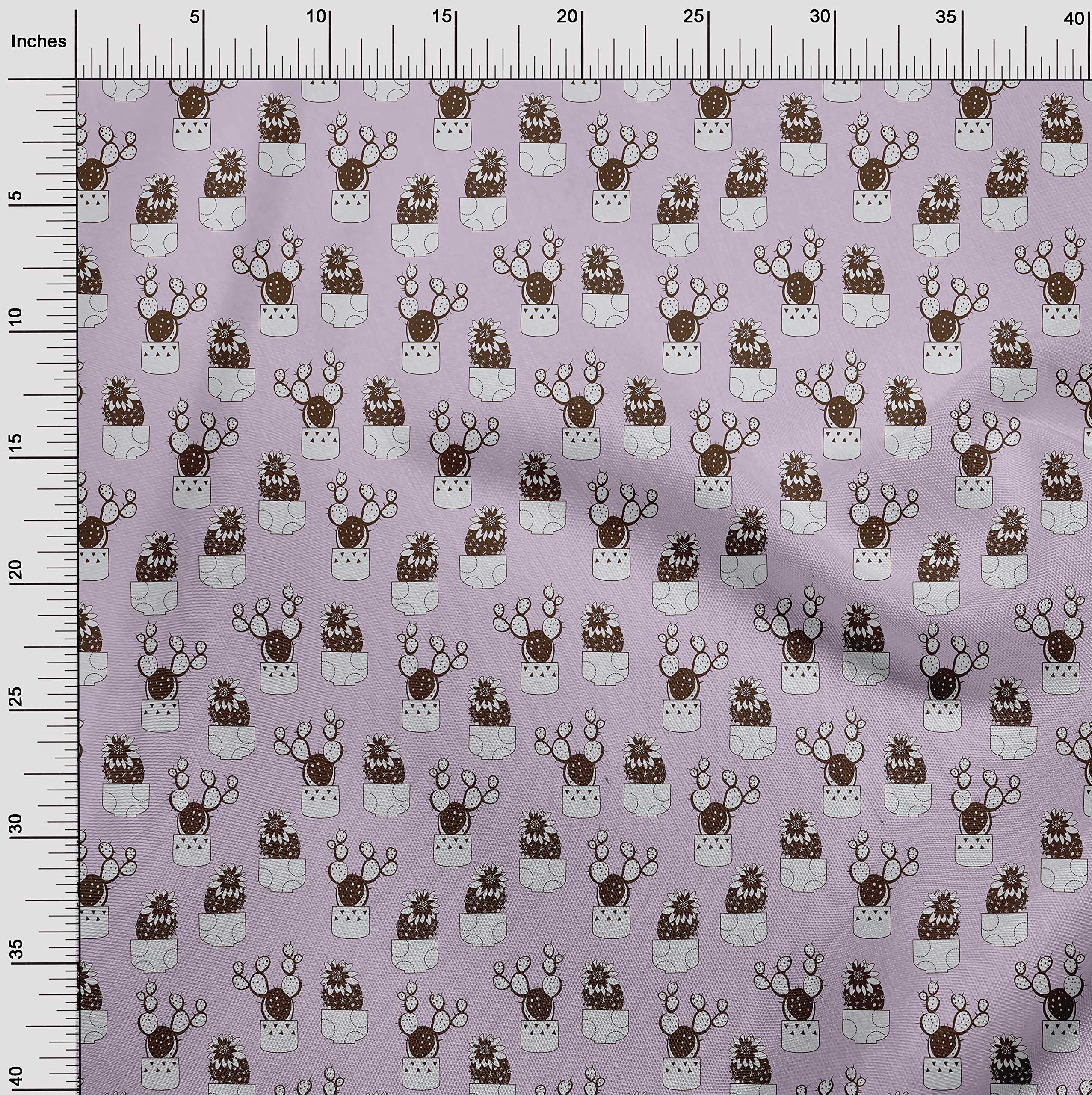 oneOone Cotton Cambric Pink Cactus Print Fabric by The Yard - 42 Inch Wide Soft Dress Material for DIY Summer Dresses, Skirts & Home Decor Projects