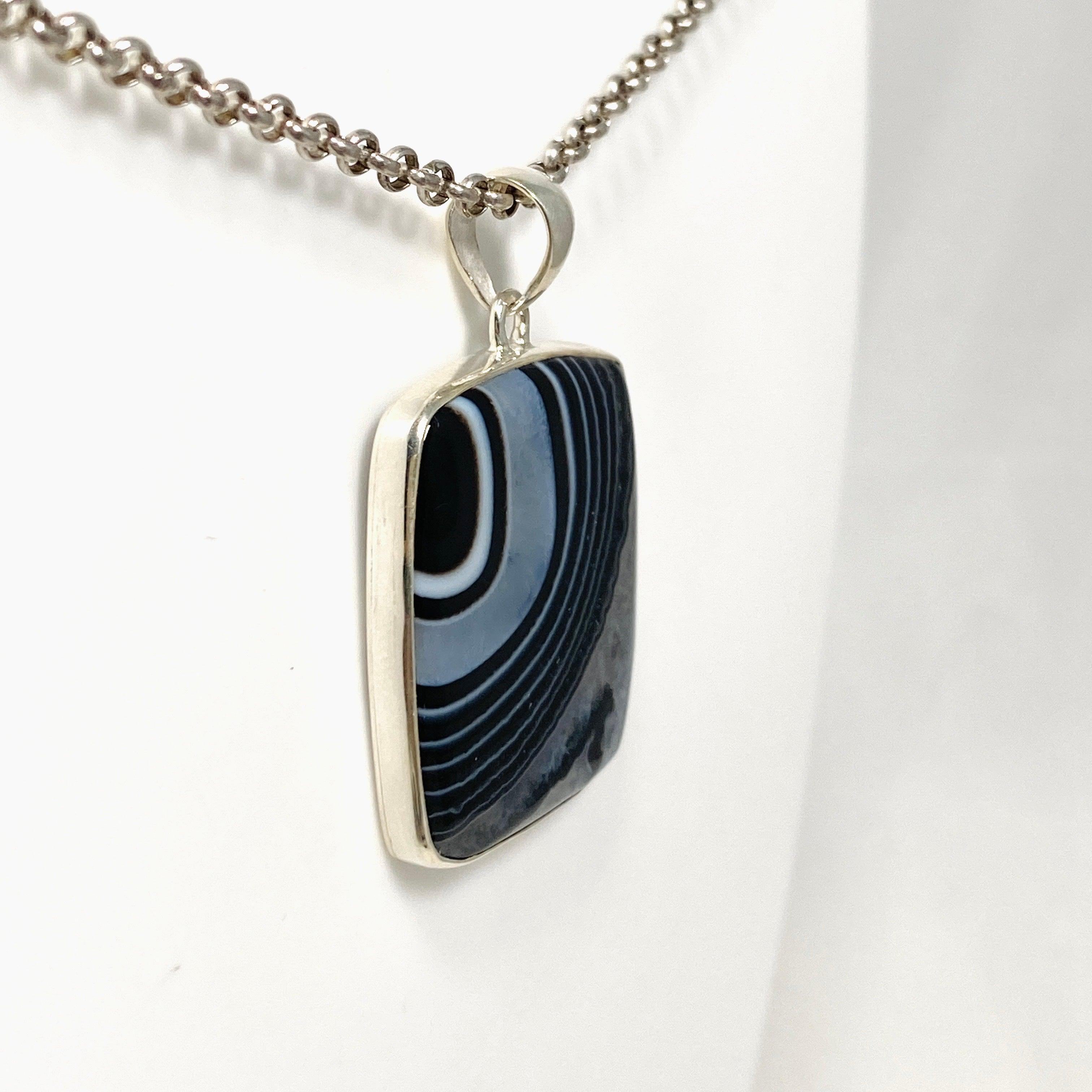 Natural Banded Agate Square Pendant Necklace - KPGJ4354 - Elegant Gemstone Jewelry for Women, Perfect for Daily Wear, Office & Special Occasions