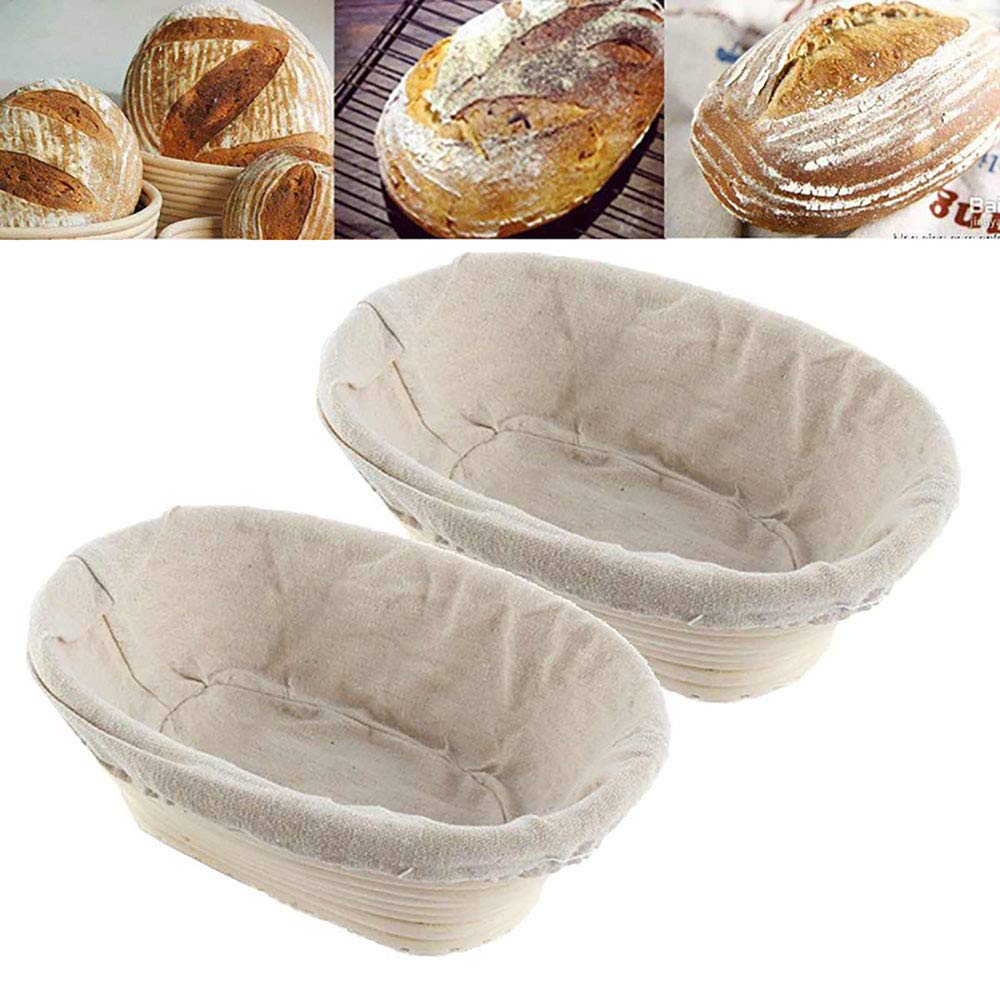 Handmade Oval & Round Rattan Bread Proofing Basket - Dough Banneton Brotform for Sourdough Fermentation - Natural Kitchen Baking Tool (17x12x6cm) - Perfect for Artisan Bread Making & Home Bakers