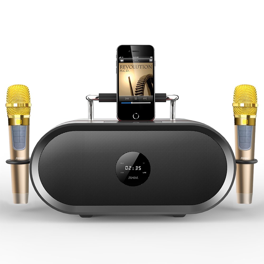 RHM K666 Professional Karaoke Machine with 2 Wireless Microphones - Bluetooth/AUX/USB/PC Connectivity, Rechargeable Battery & 8-Hour Playtime for Home Parties, Weddings, Picnics & Outdoor Events | Perfect for Singing, Entertainment & Social Gatherings