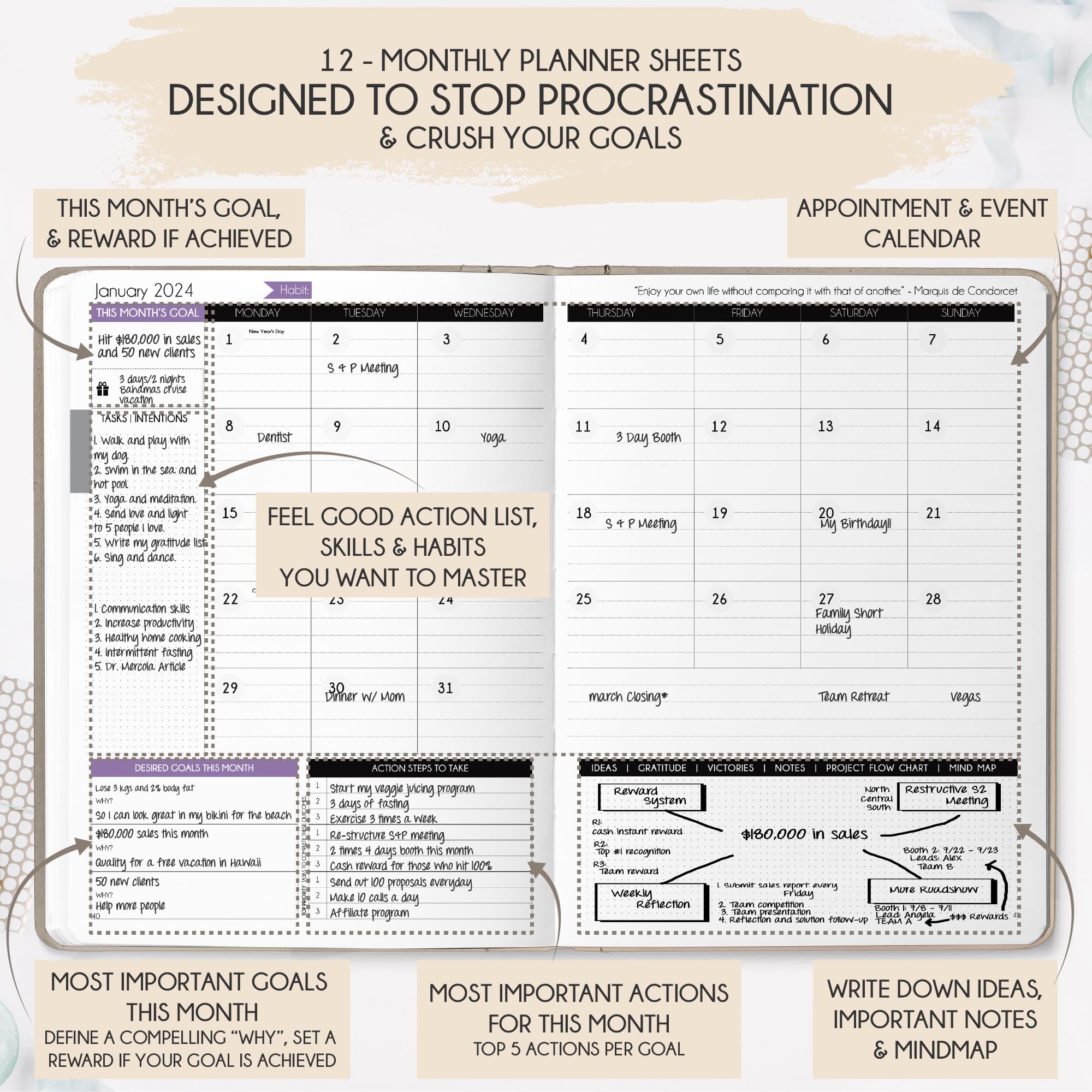 2025 Law of Attraction Planner - Hourly, Weekly & Monthly Goal Setting Organizer | 12-Month Productivity Journal with Gratitude Tracking, Foldable Vision Board, Gift Box & Stickers - Perfect for Manifestation, Self-Improvement & Daily Planning