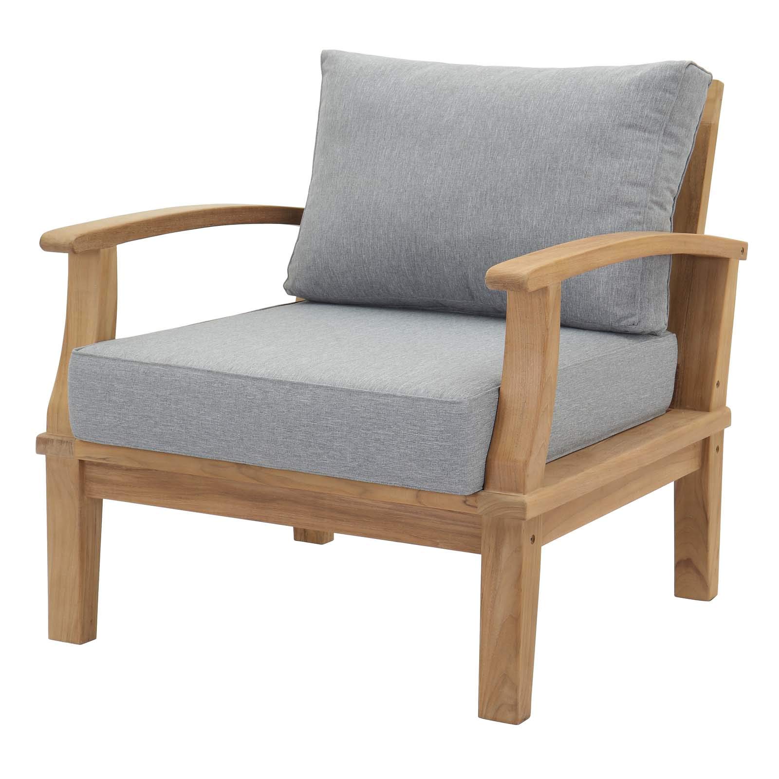 Modern Contemporary Outdoor Patio Balcony Lounge Chair and Ottoman Set - Solid Wood Frame, Gray & Natural Finish - Perfect for Poolside, Garden, or Backyard Relaxation