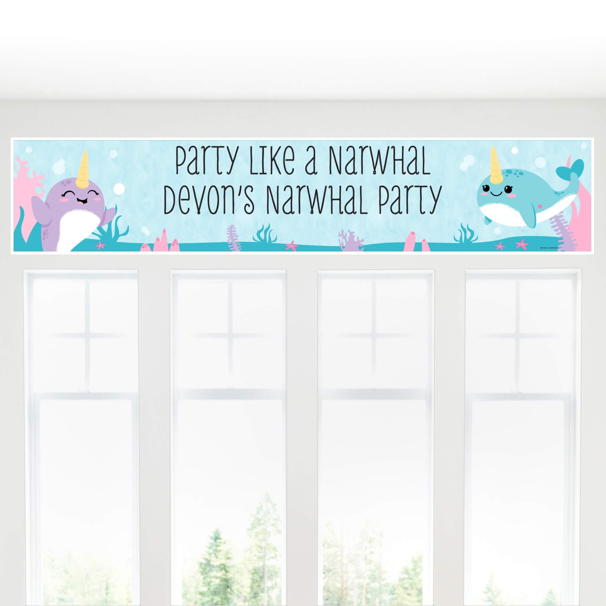Personalized Narwhal Girl Baby Shower & Birthday Party Decor - Custom Under The Sea Theme Party Banner for Girls - Perfect for Ocean Themed Celebrations, Nursery Decor & Kids Room Wall Art