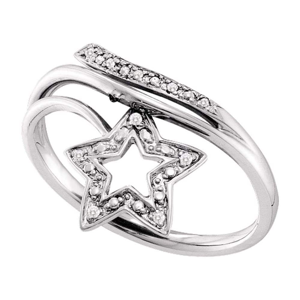 10K White Gold Women's Round Diamond Star Bypass Band Ring - 0.03 Carat Total Weight | Elegant Wedding, Anniversary or Gift Jewelry for Her