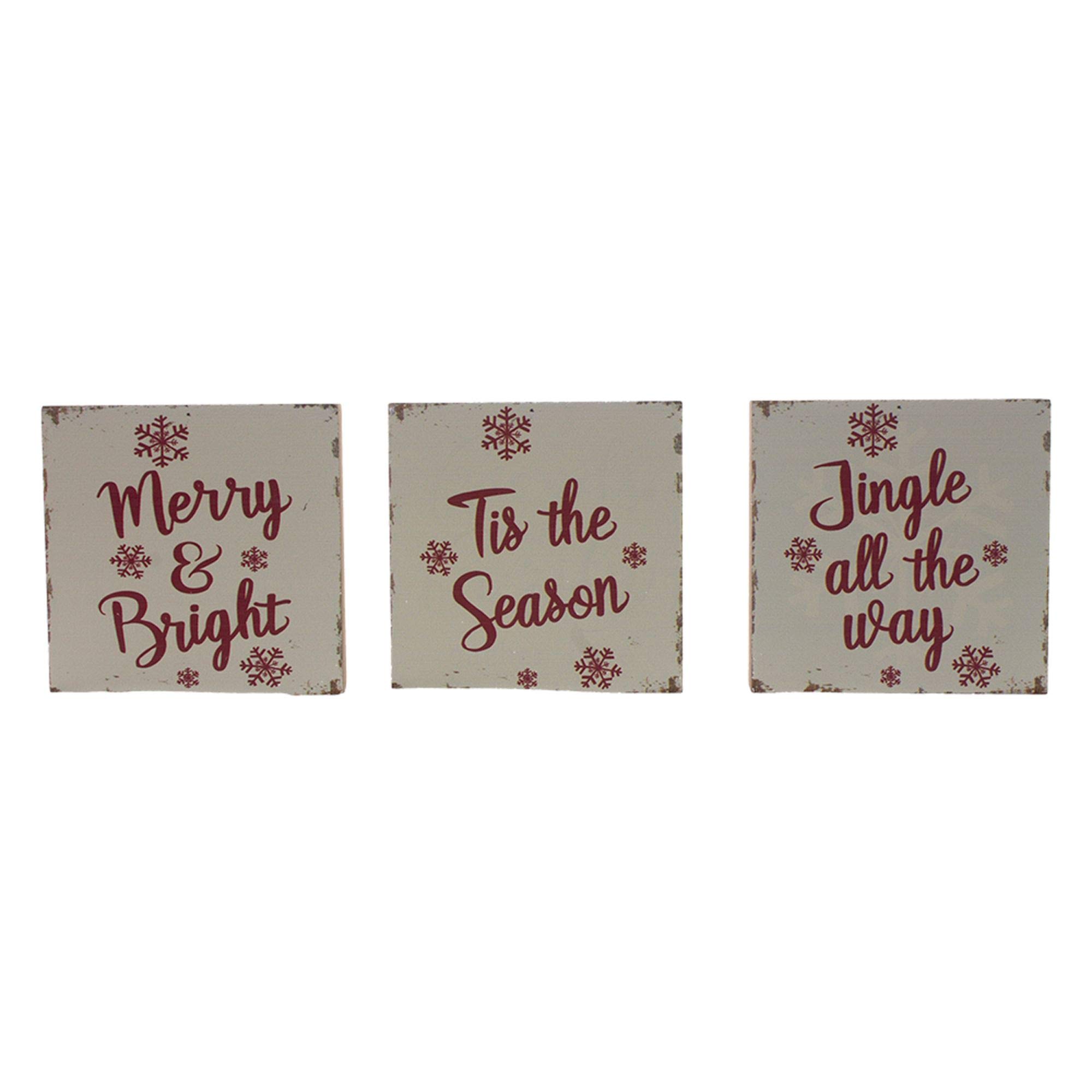 Modern Home Decor Set of 3 White Square Block Signs with Christmas Design - 5 Inch Holiday Wall Art for Living Room, Bedroom & Seasonal Decorations