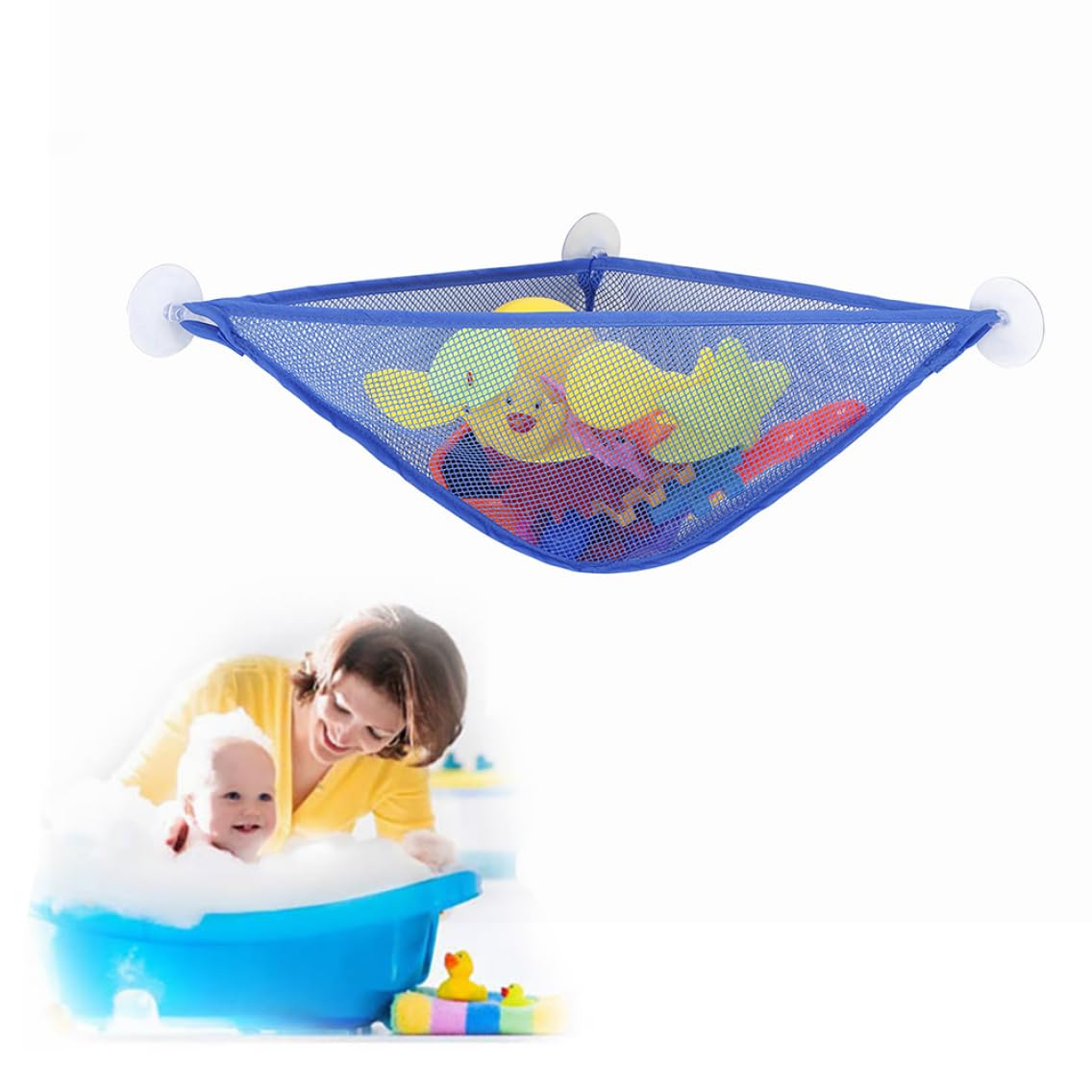 Baby Bath Toy Organizer with Strong Suction Cups - Bathtub Toys Holder Storage Net, Shower Caddy Bag for Toddlers (Light Blue) - Perfect for Kids' Bath Time Organization & Bathroom Storage