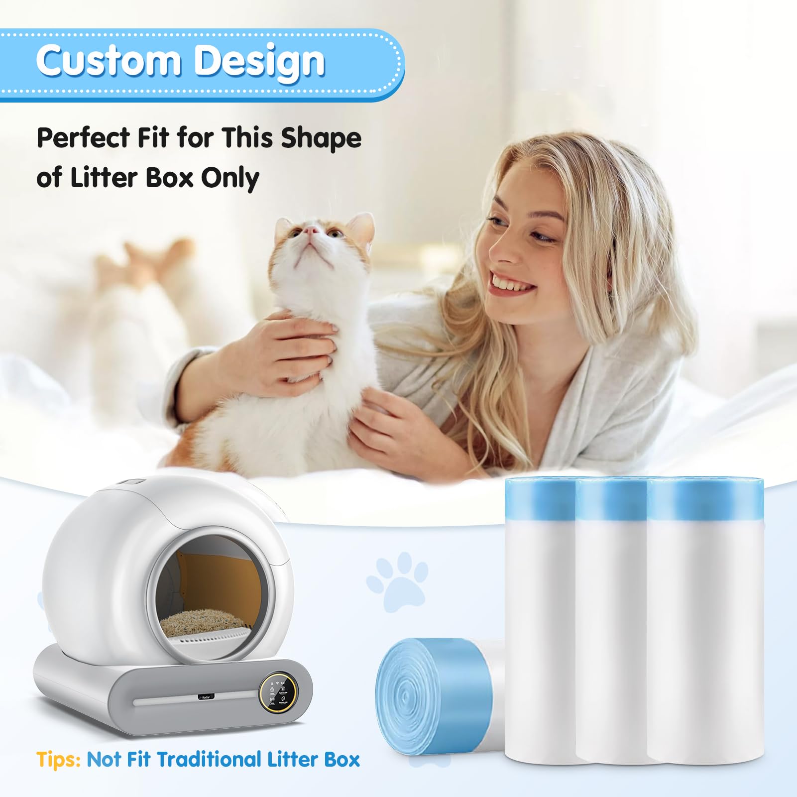 Self-Cleaning Cat Litter Box Liners - 60 Count Drawstring Waste Bags, Compatible with Automatic Litter Robot & Smart Litter Boxes | Odor Control, Leak-Proof Design for Easy Cleanup | Perfect for Multi-Cat Homes & Busy Pet Owners