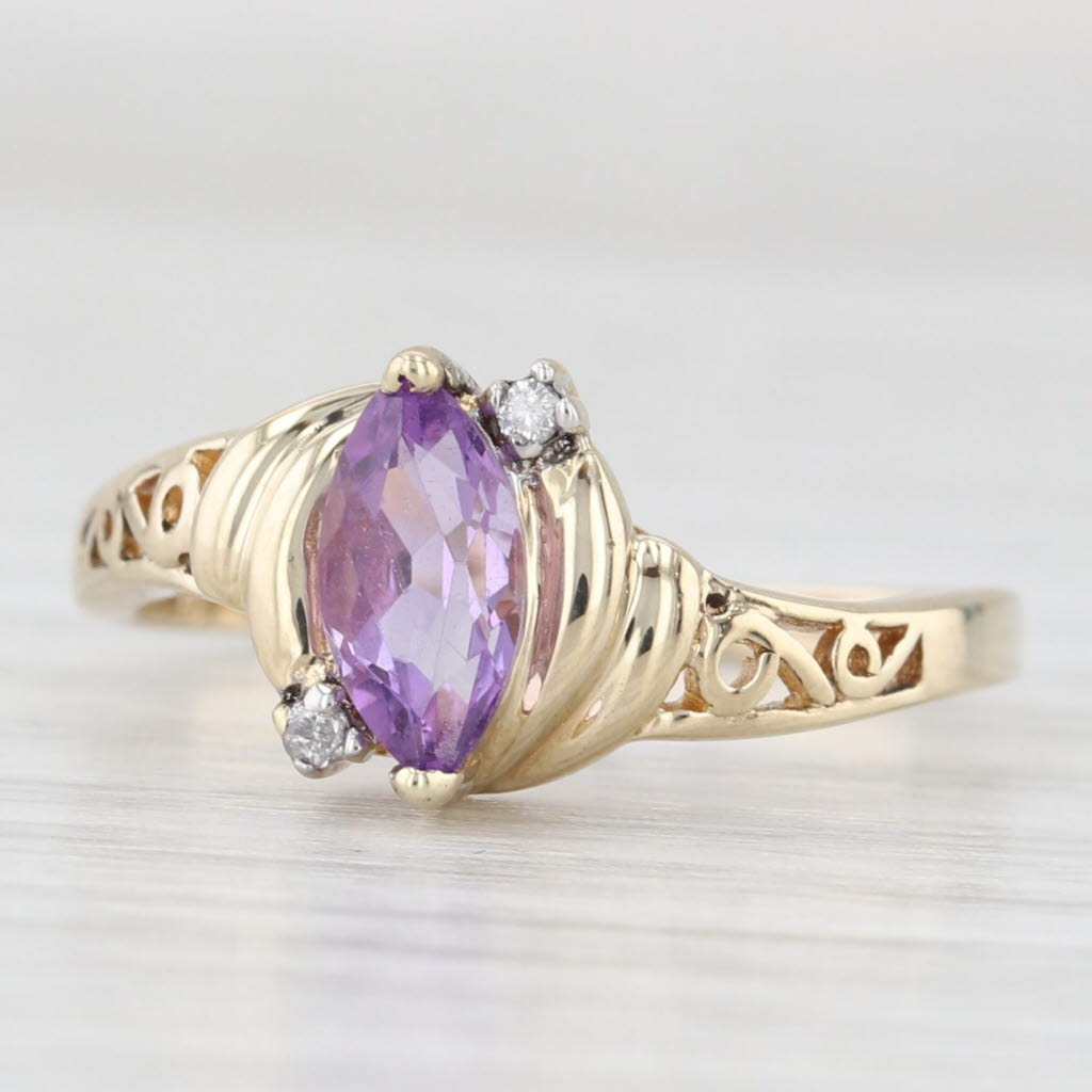 0.50 Carat Marquise Cut Amethyst Ring in 10K Yellow Gold with Diamond Accents - Size 6 | Elegant Purple Gemstone Jewelry for Women, Perfect for Engagement, Anniversary & Special Occasion Gifts