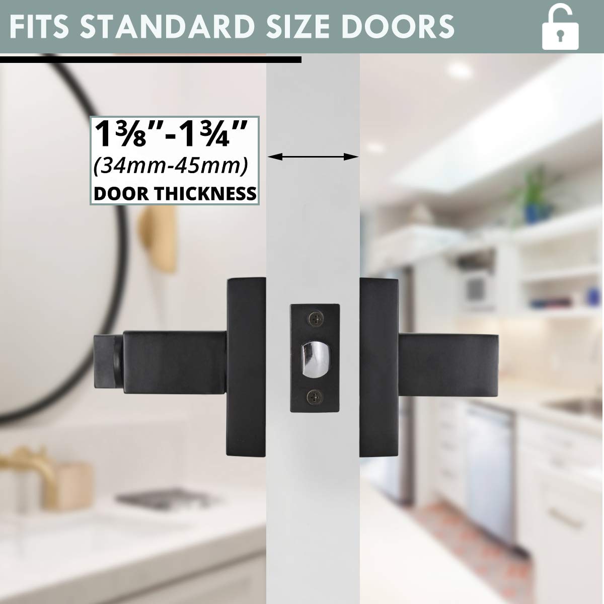 5 Pack Matte Black Door Handles with Lock - Keyless Privacy Door Lever for Left/Right Handed Doors - Heavy Duty Square LockSet for Bedroom, Bathroom & Home Office - Easy DIY Installation & Modern Home Upgrade