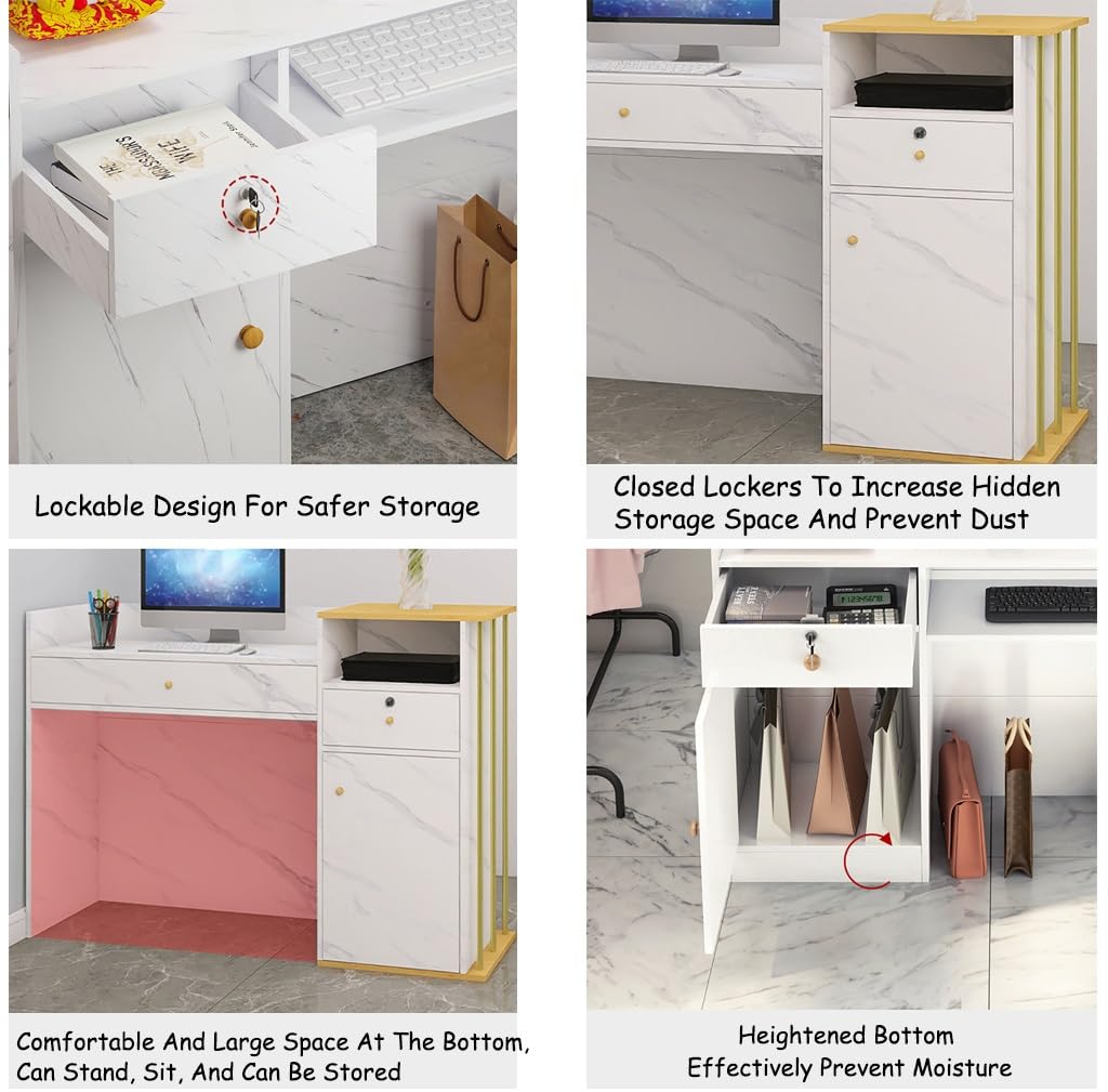 Small Salon Reception Desk with Counter - Compact Front Desk for Retail, Beauty Salons & Convenience Stores - Simple Checkout Counter for Supermarkets, Clothing Shops & Milk Tea Stores - Office & Business Use