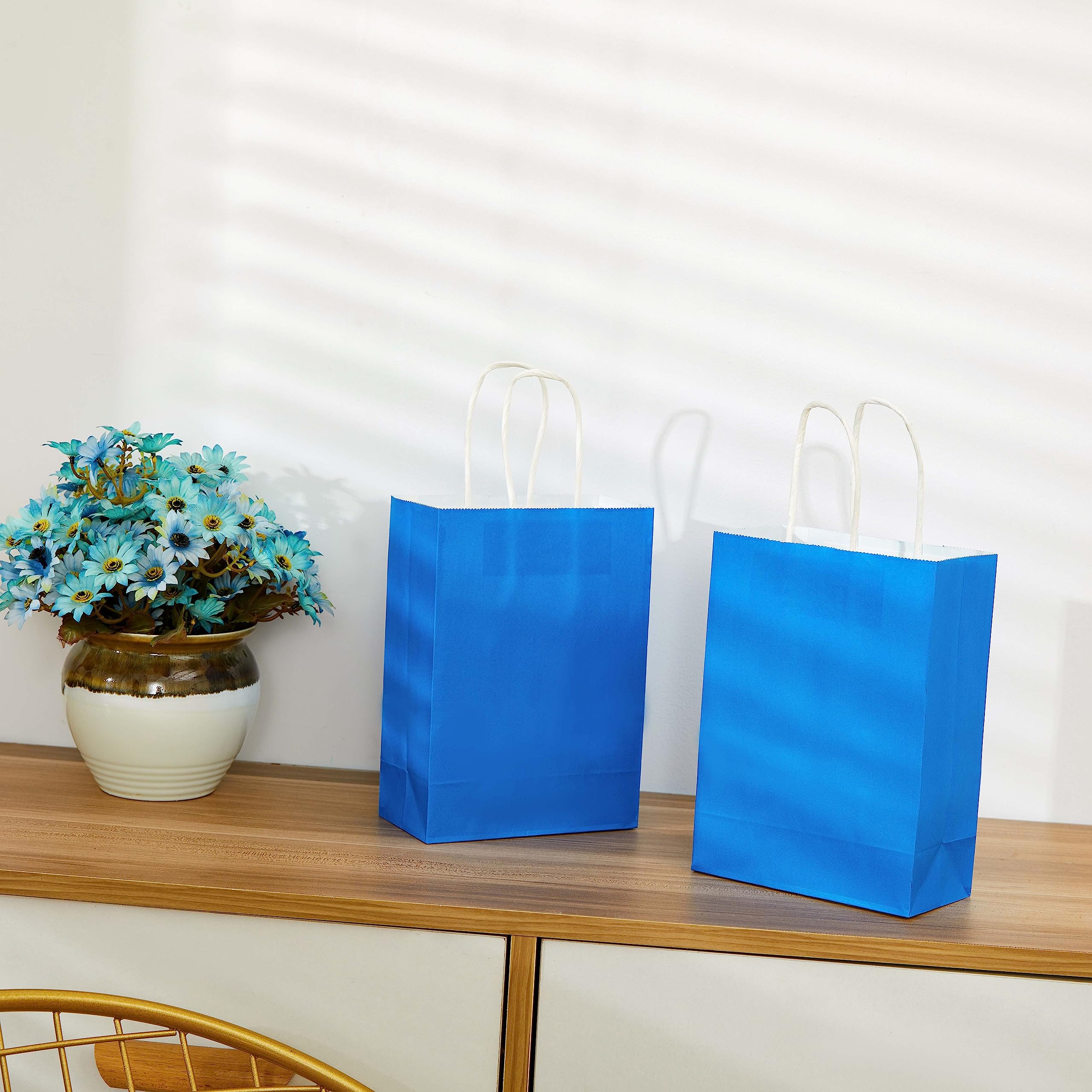 24 Pack Small Blue Party Favor Bags with Handles - Bulk Goodie Bags for Birthday Parties, Baby Showers & Wedding Favors - Perfect for Candy, Toys & Gift Packaging (Blue)