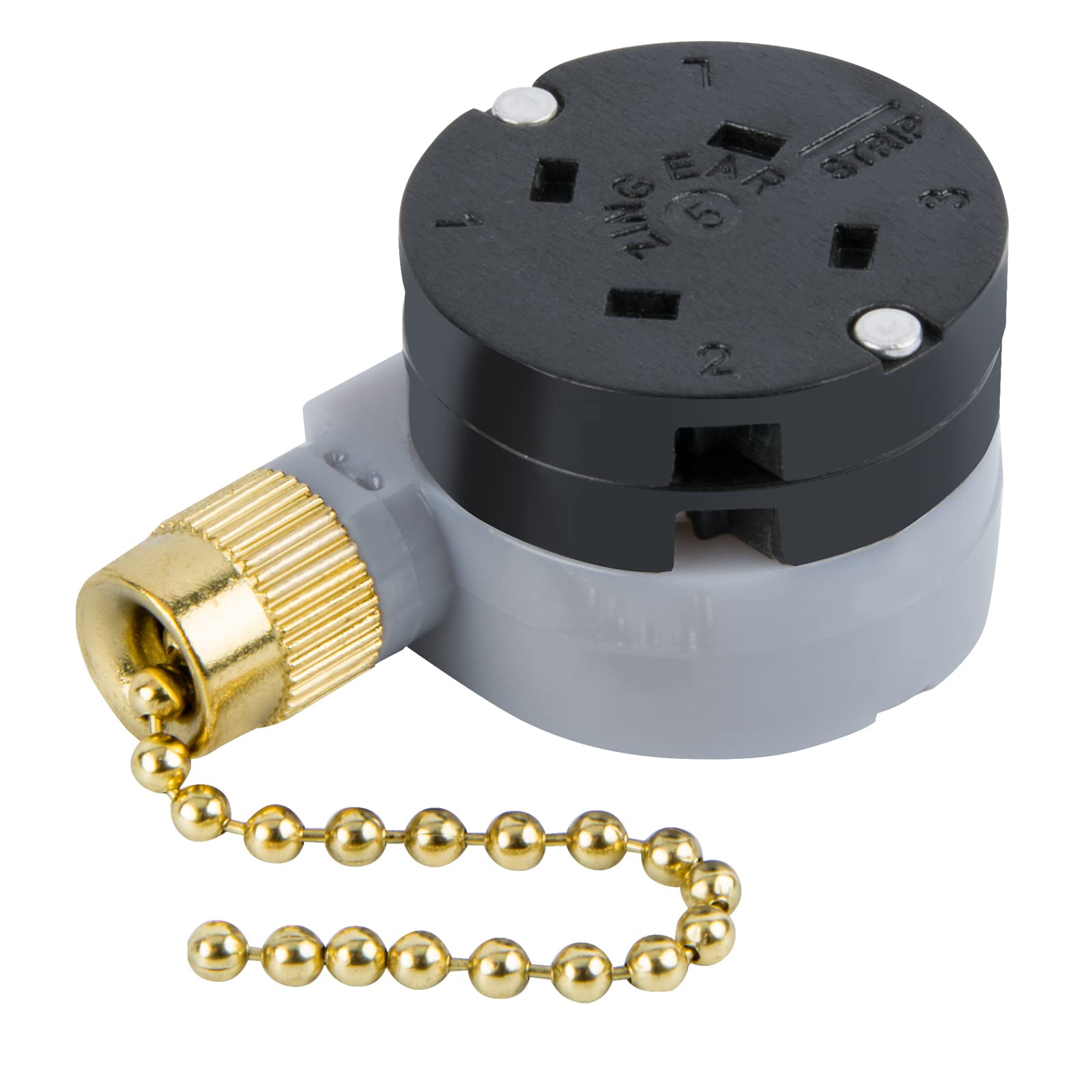 Zing Ear ZE-208D 3-Speed Ceiling Fan Control Switch with 5-8 Wire Pull Chain - Brass Chain Replacement Part for Ceiling Fans - Perfect for Bedroom, Living Room & Office Fan Repair