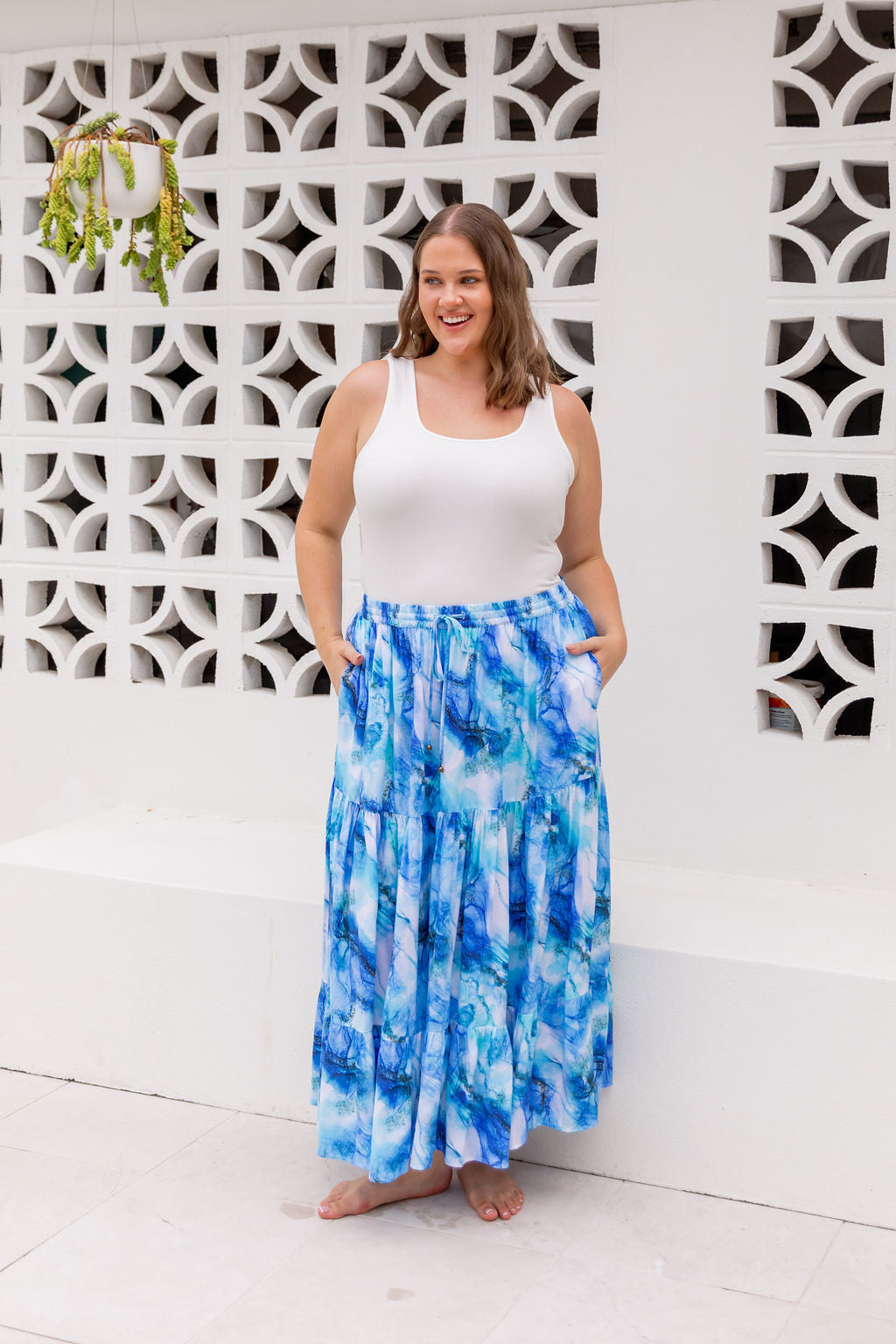Kimmy Skirt in Mystic Ink - Women's Flowy Midi Skirt with Elastic Waist | Perfect for Casual Wear, Office Outfits & Summer Dresses