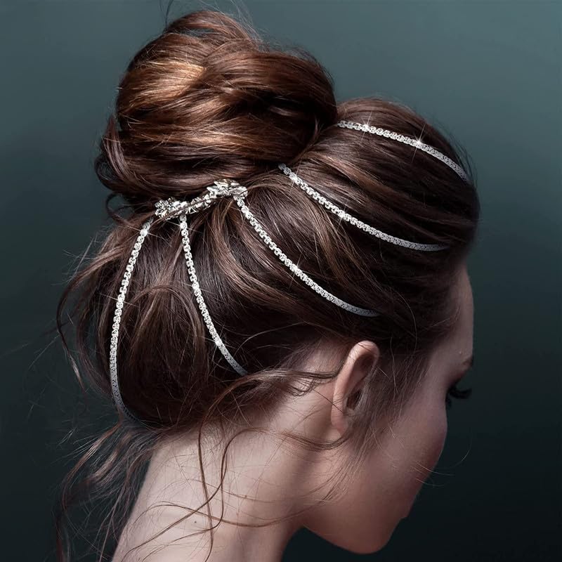 Belicia 6-Piece Rhinestone Hair Chains for Women - Silver Pearl Hair Extensions & Braiding Clips (Pack of 1) | Perfect for Weddings, Parties & Special Occasions