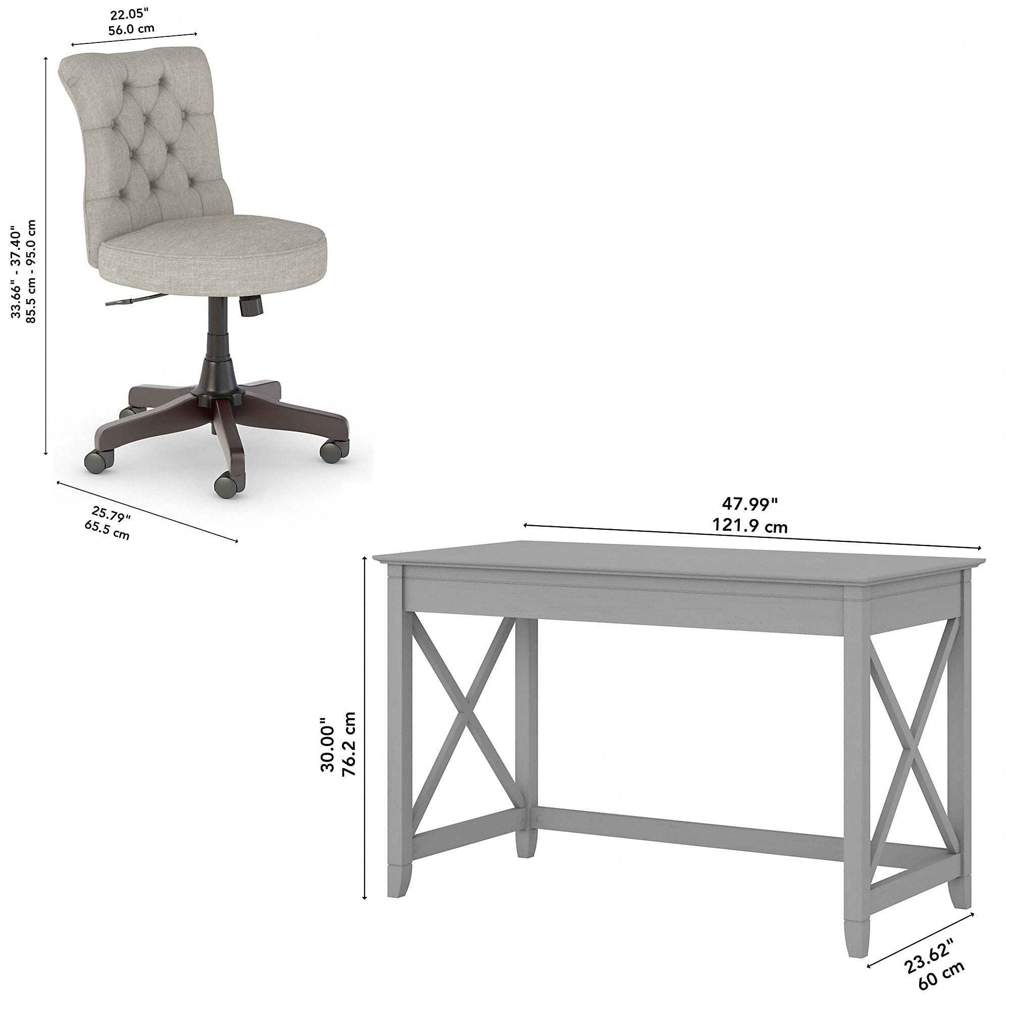 Bush Furniture Key West 48W Writing Desk with Mid Back Tufted Office Chair - Cape Cod Gray | Home Office, Study Room & Small Space Workstation Solution