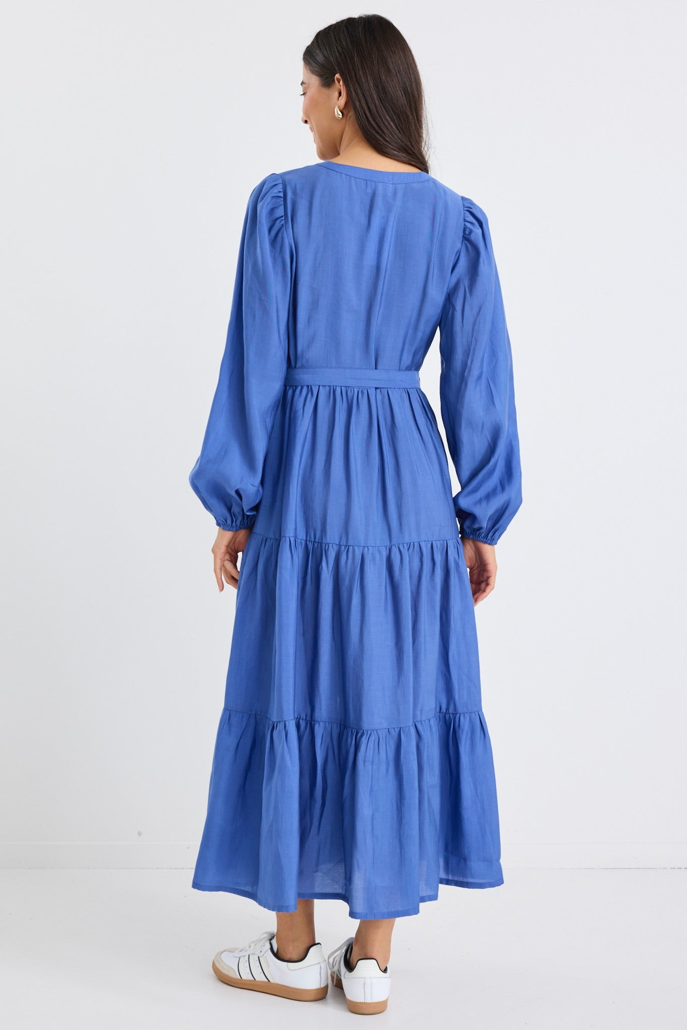 Applause Women's Ocean Blue Balloon Sleeve Button Front Midi Dress - Perfect for Summer Weddings, Beach Vacations & Date Nights