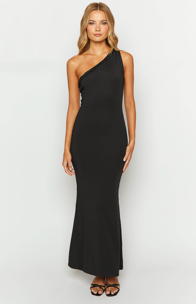 Elegant Alina Black One Shoulder Maxi Dress for Women - Perfect for Evening Parties, Weddings & Special Occasions