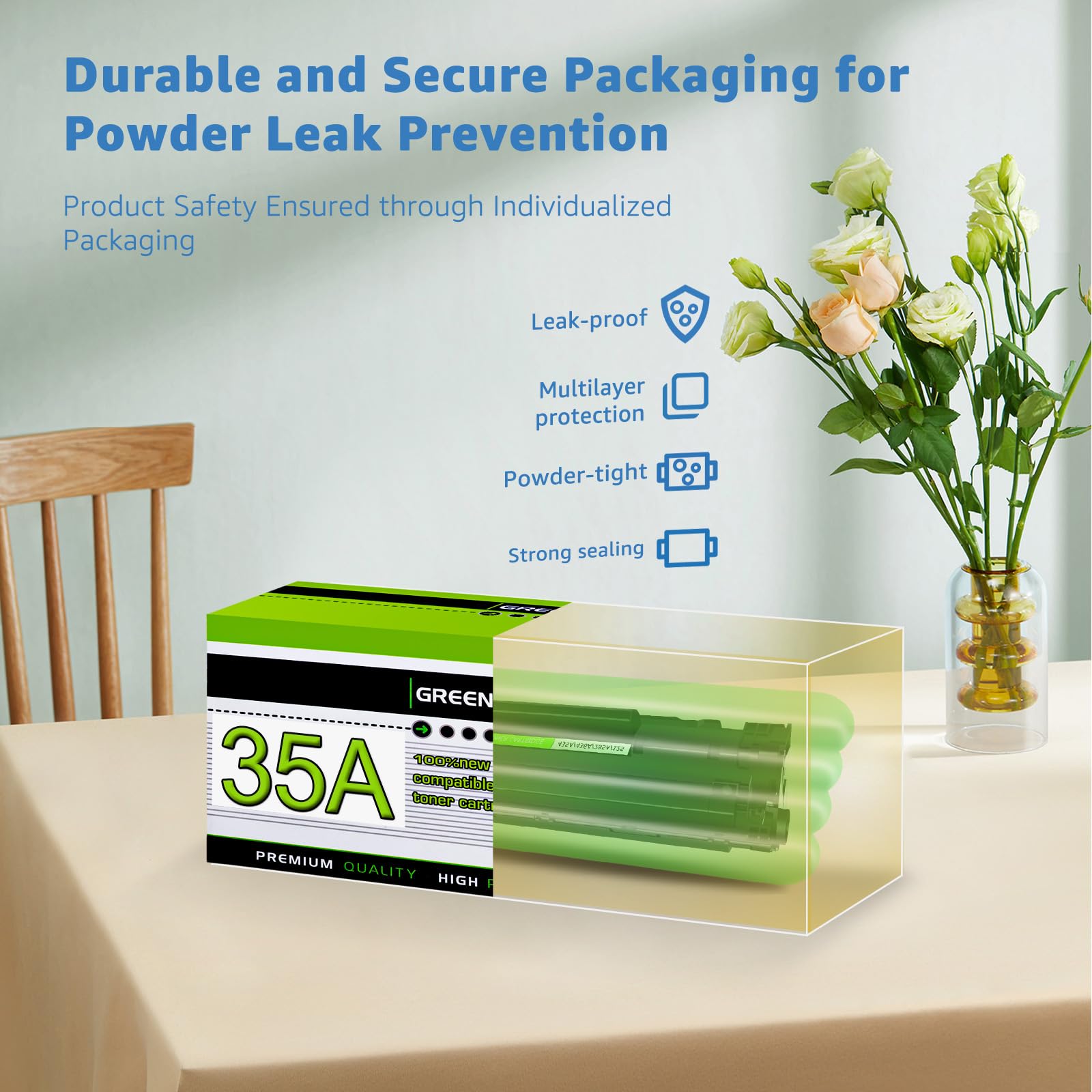 Greencycle 1 Pack CB435A 35A Black Toner Cartridge Replacement for HP LaserJet P1005 P1006 P1007 P1008 P1009 Printers - High Yield, Reliable Printing for Home & Office Documents